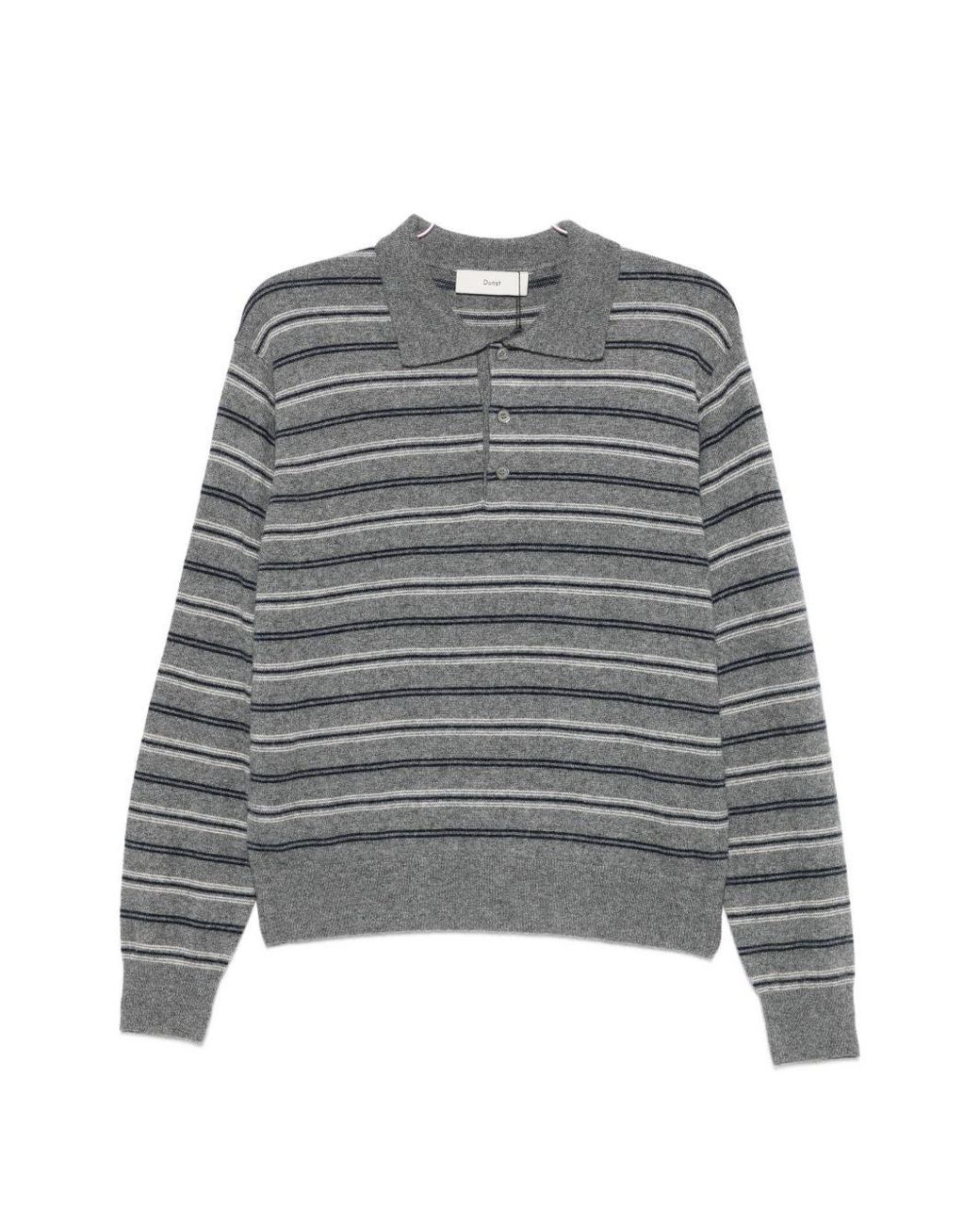 DUNST Gray Wool Blend Striped Polo Shirt