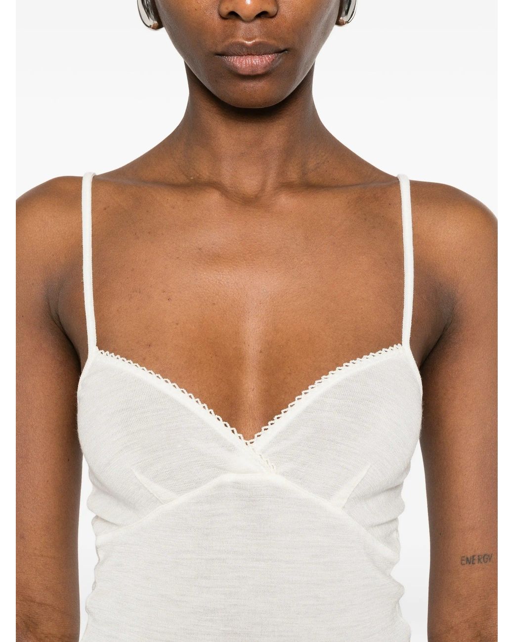 Forte_forte White Embroidered Wool Ribbed Jersey Tank Top