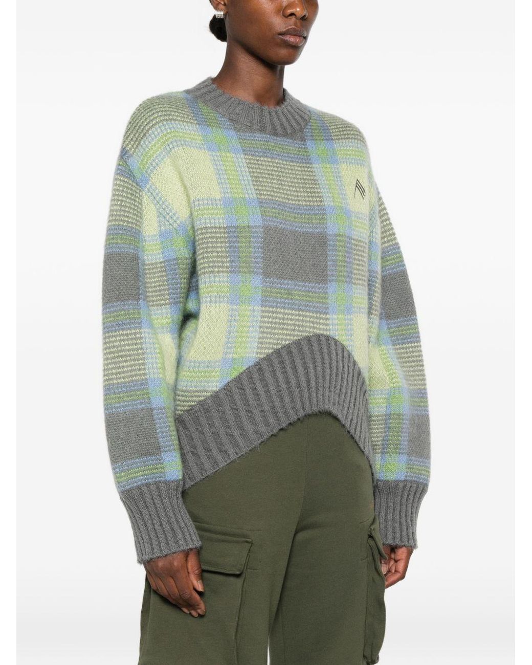 The Attico Blue Checked Wool Crewneck Sweater