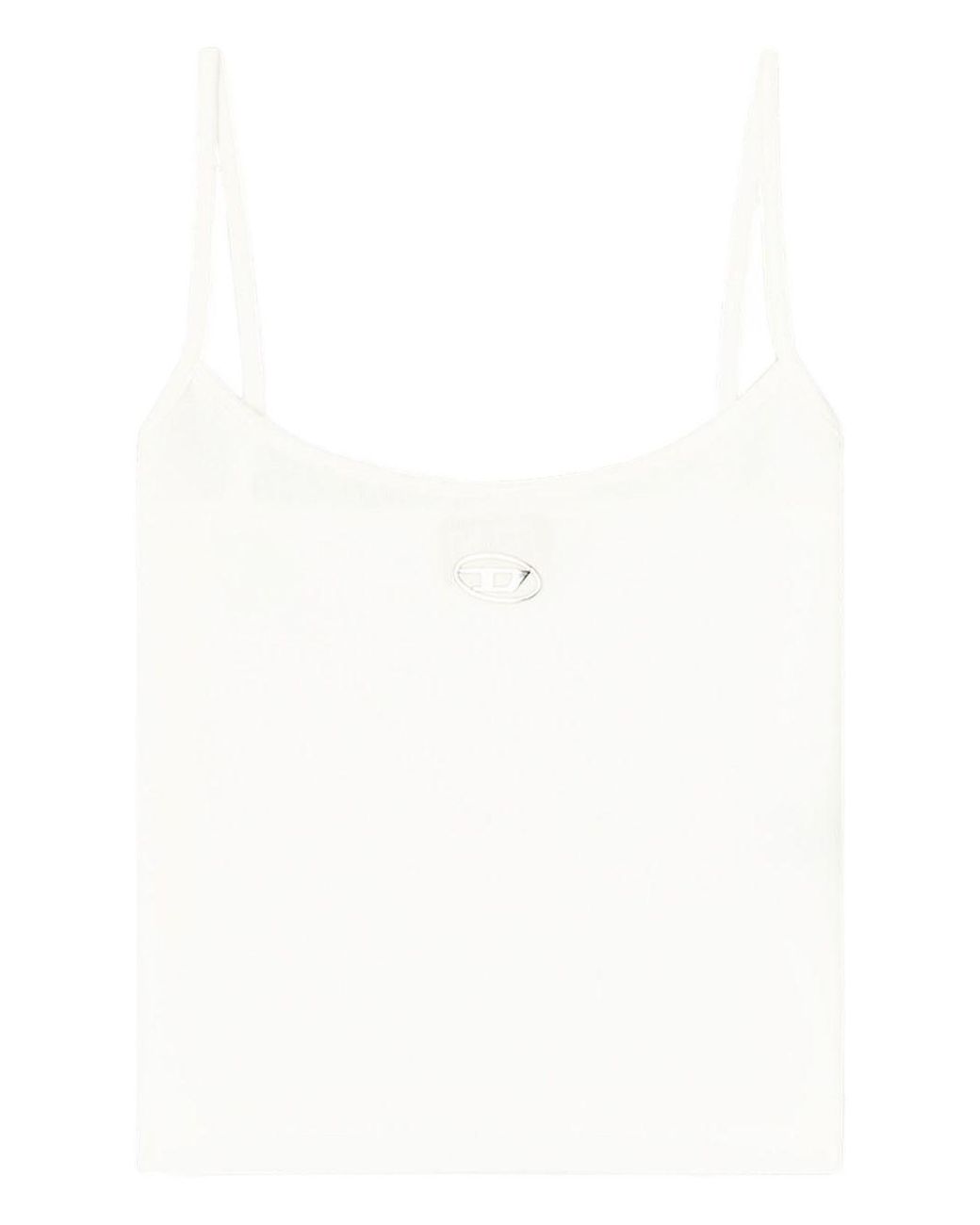 DIESEL White Ribbed Stretch Cotton Top With Metallic Oval D Logo