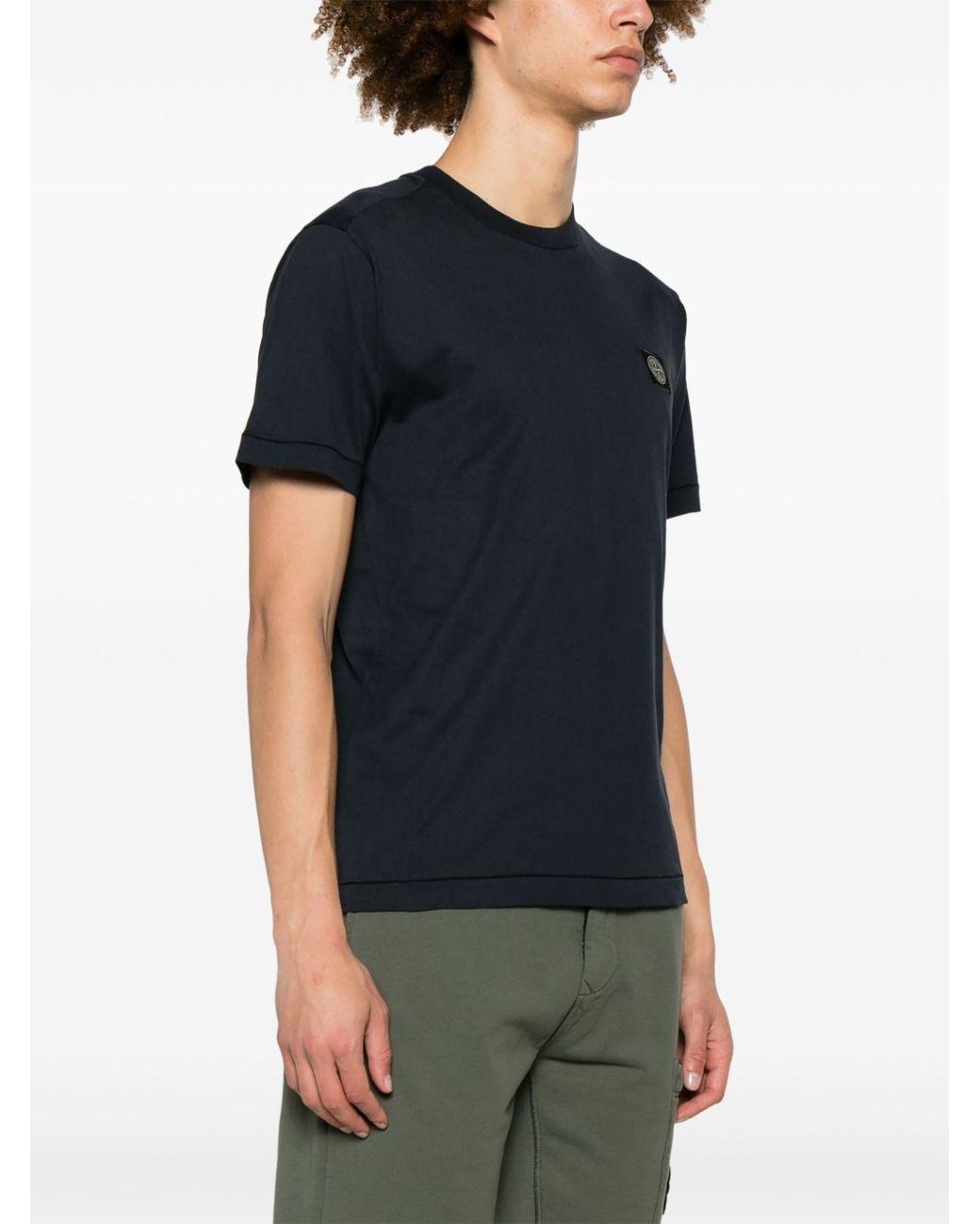 Stone Island Blue Logo Cotton T Shirt