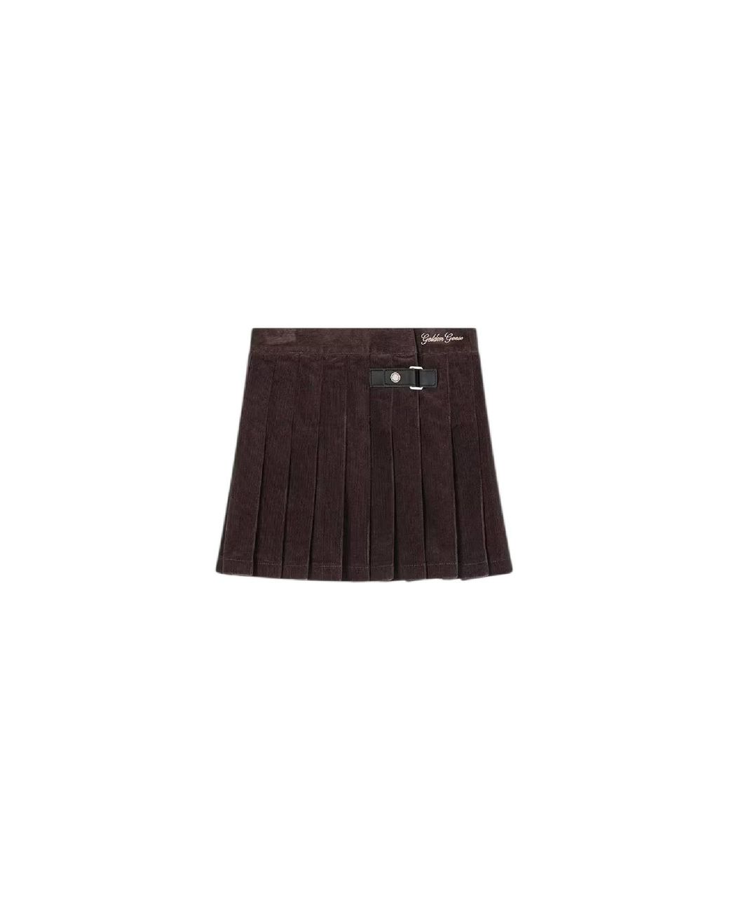 Golden Goose Deluxe Brand White Journey Girl's Stitched Pleats Mini Skirt Side Closure Detail Washed Comfort Cotton Corduroy With Em
