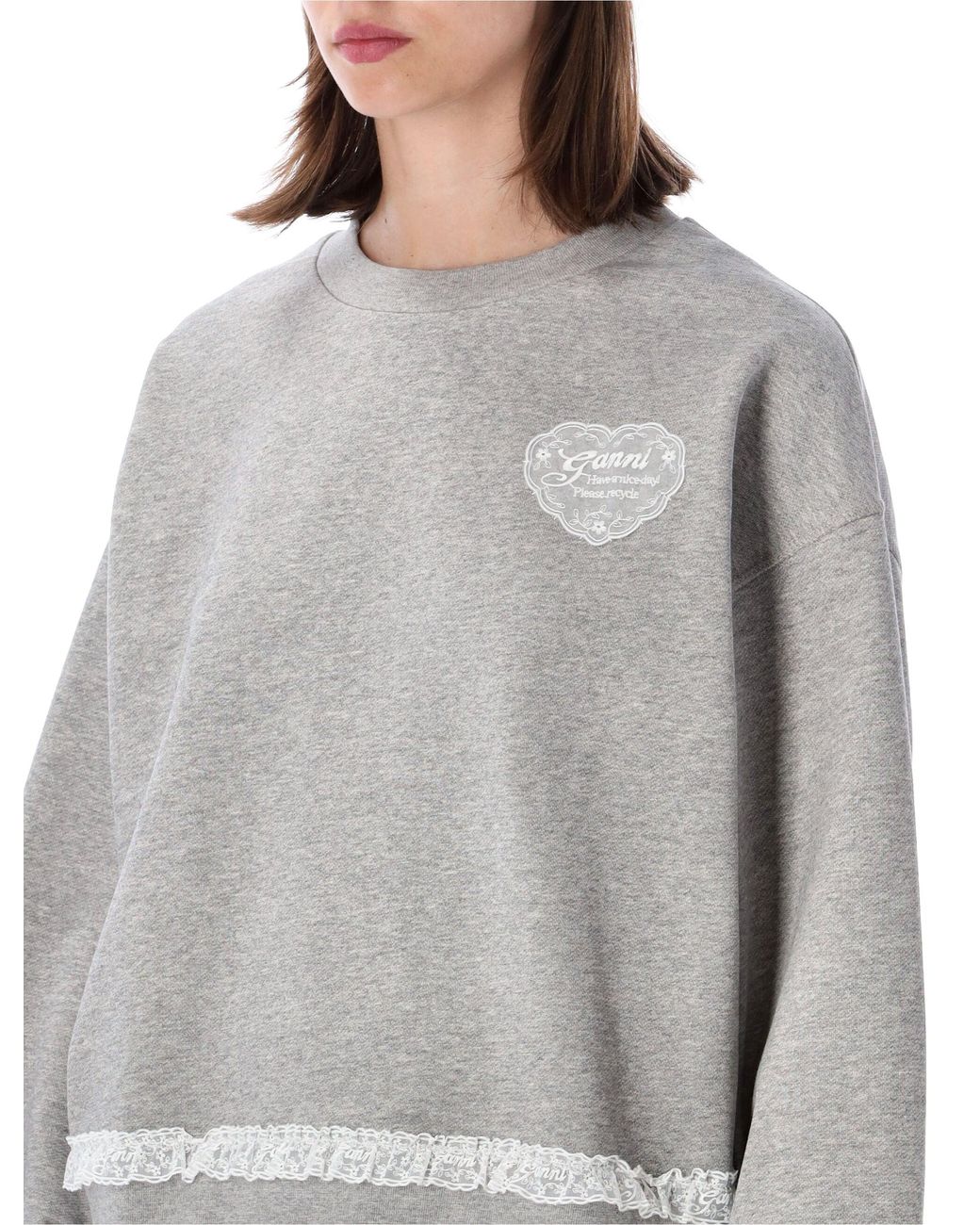 Ganni Gray Isoli Lace Sweatshirt