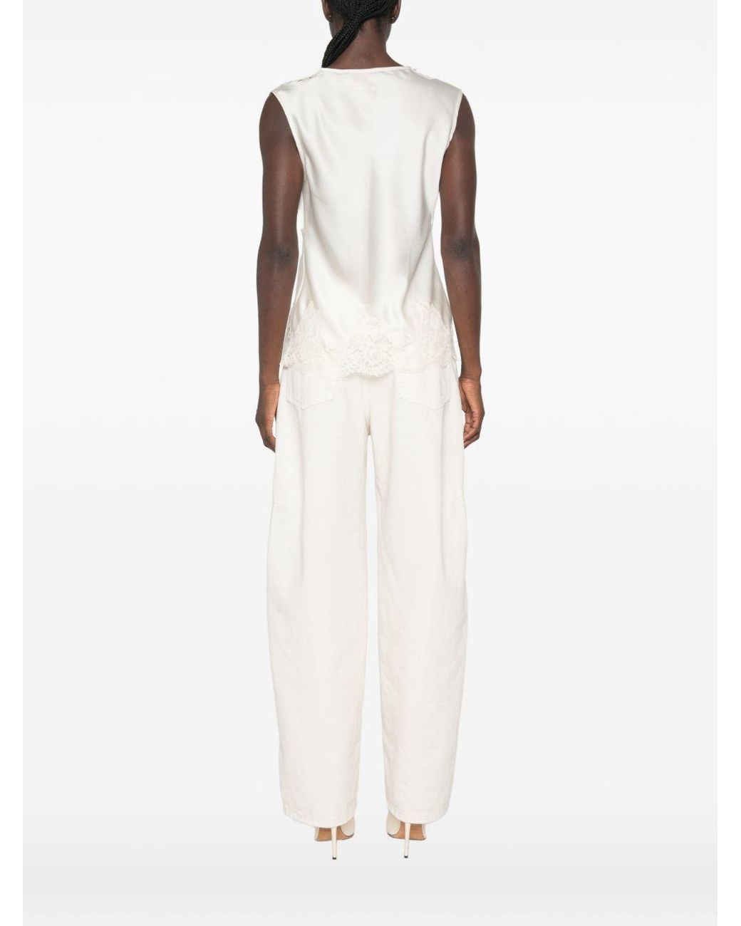 ERMANNO FIRENZE White Lace Detail Tank Top