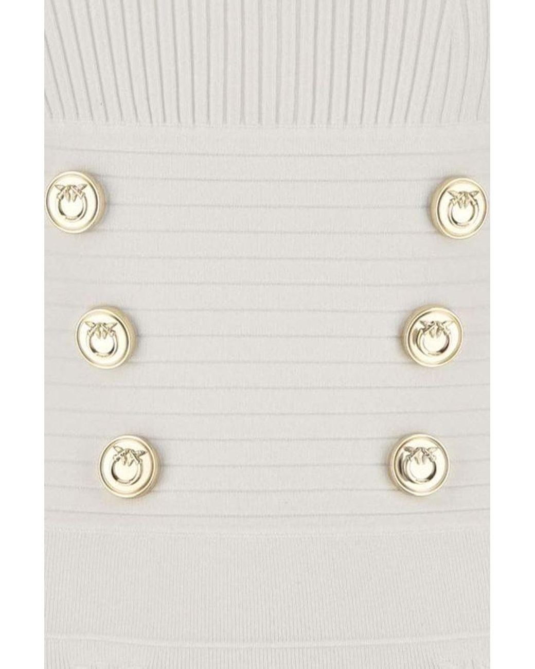 Pinko White Ribbed Bodycon Dress With Button Detail And Zip Closure