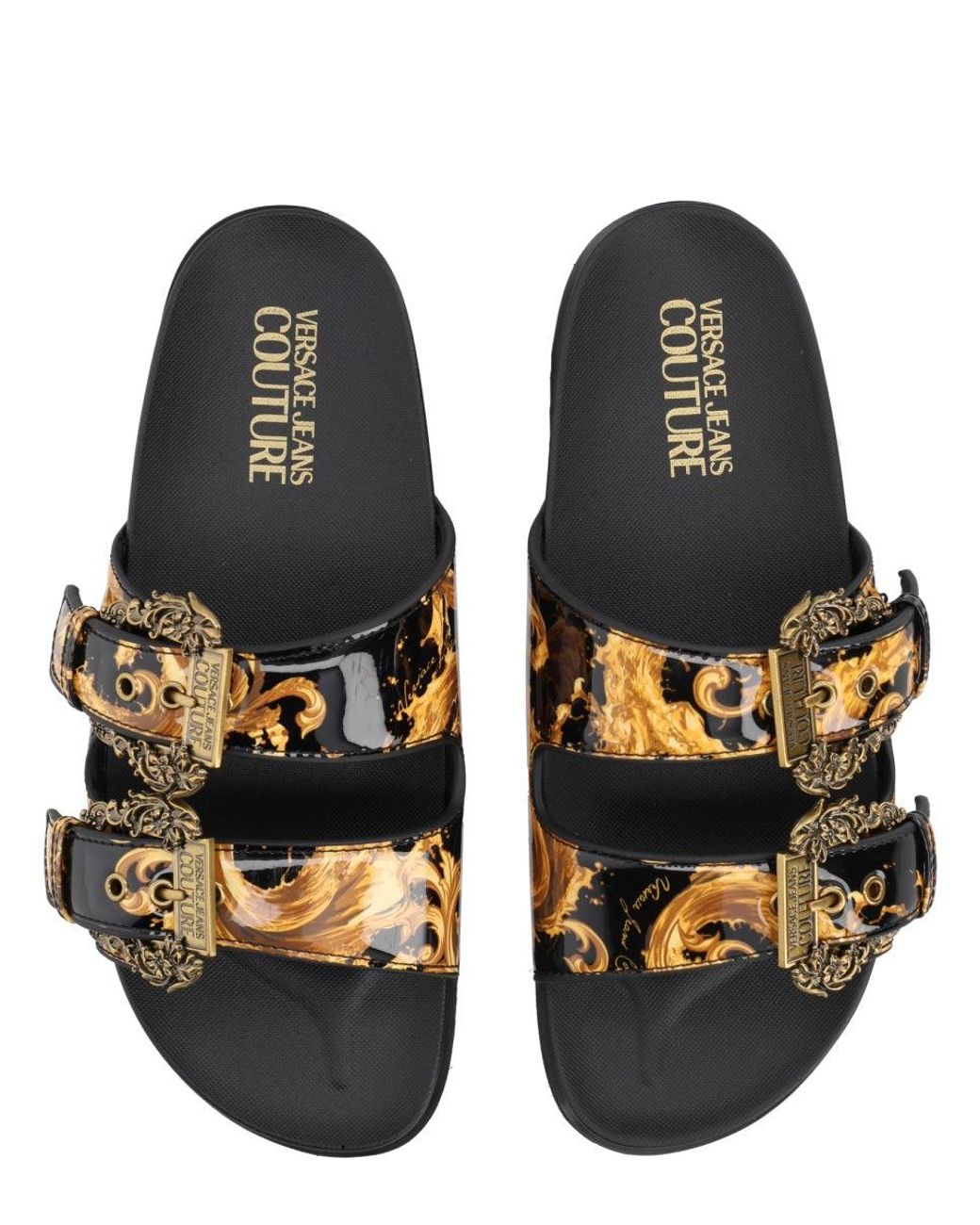 Versace Jeans Couture Black Chain-Detail Platform Slide Sandals