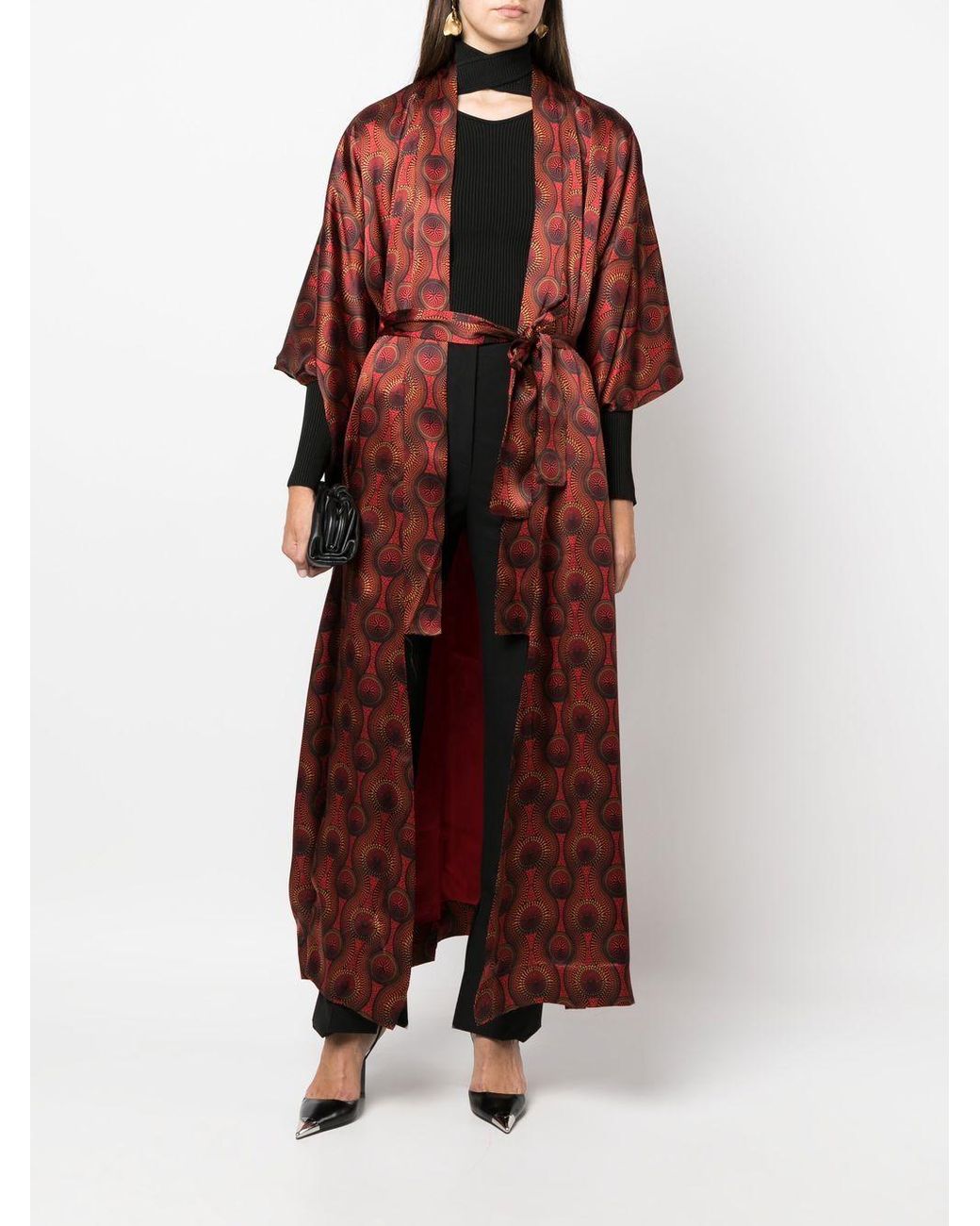 OZWALD BOATENG Red Printed Silk Long Kimono for men