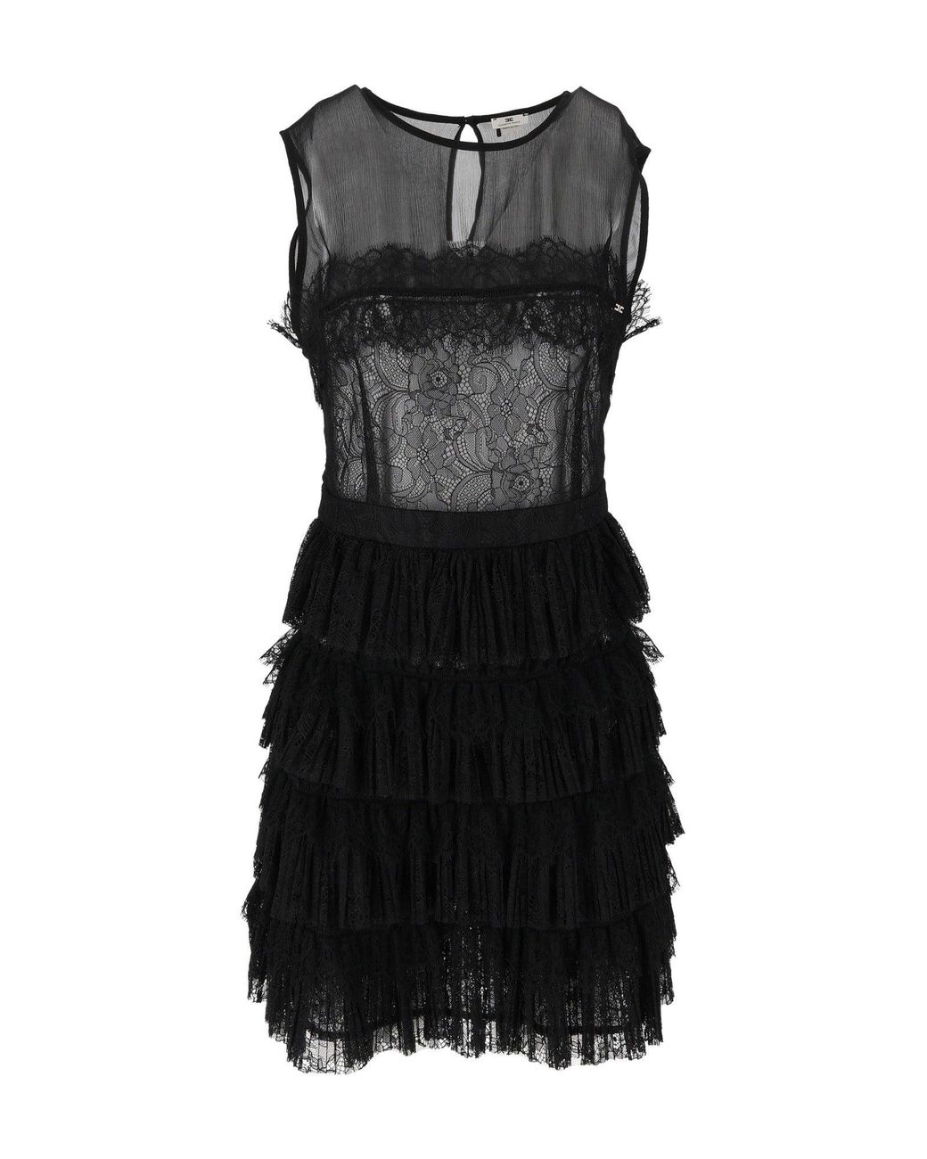 Elisabetta Franchi Black Sheer Lace Keyhole Neckline Mini Dress