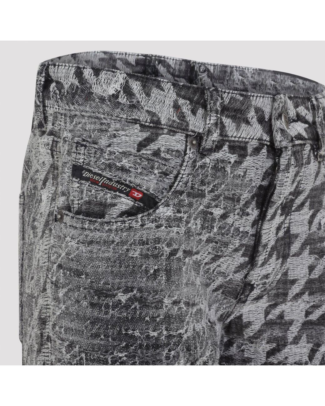 DIESEL Gray Houndstooth Pattern Jeans With Flared Leg Design