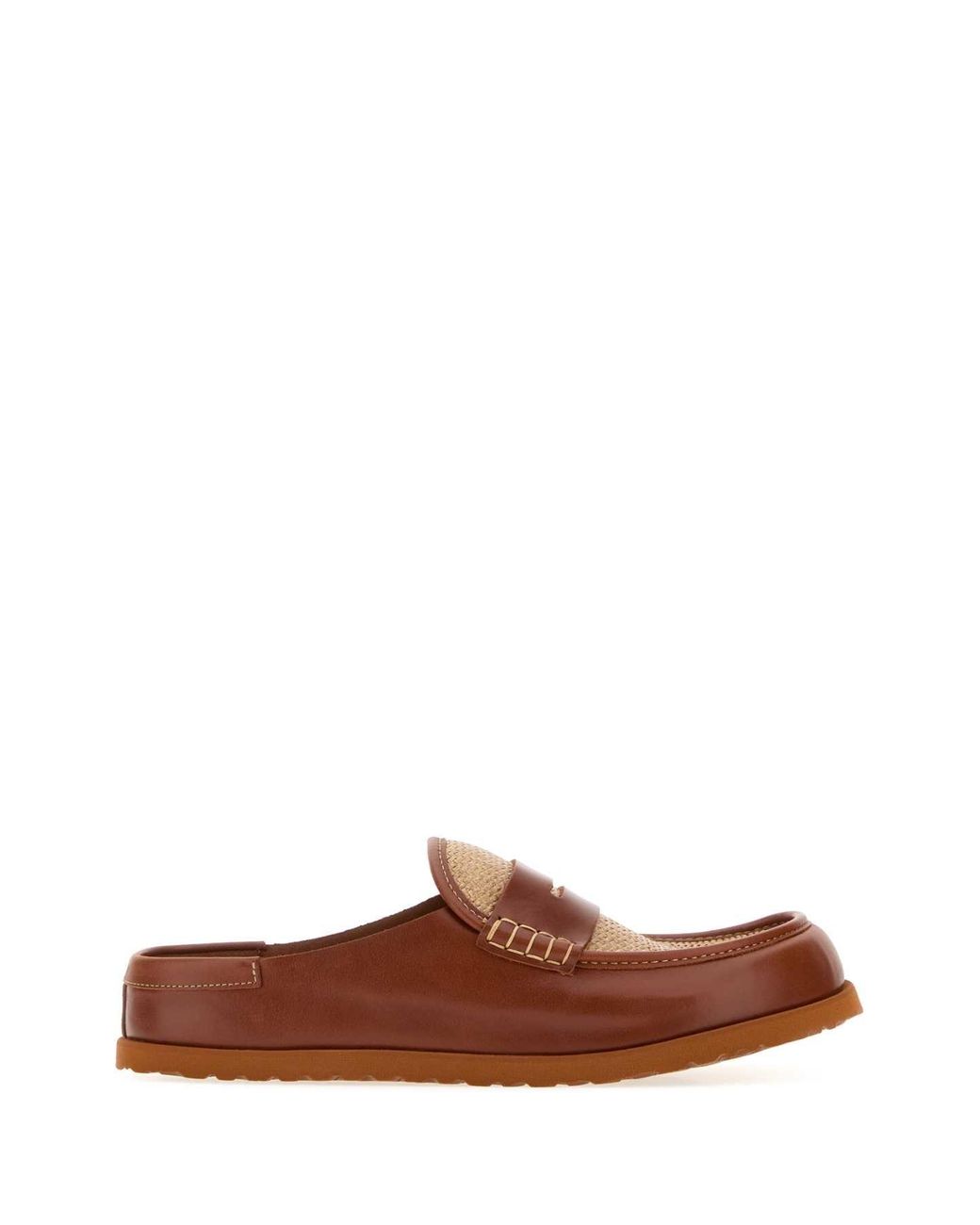 Birkenstock Brown Two Tone Raffia And Nappa Leather Naples Slippers