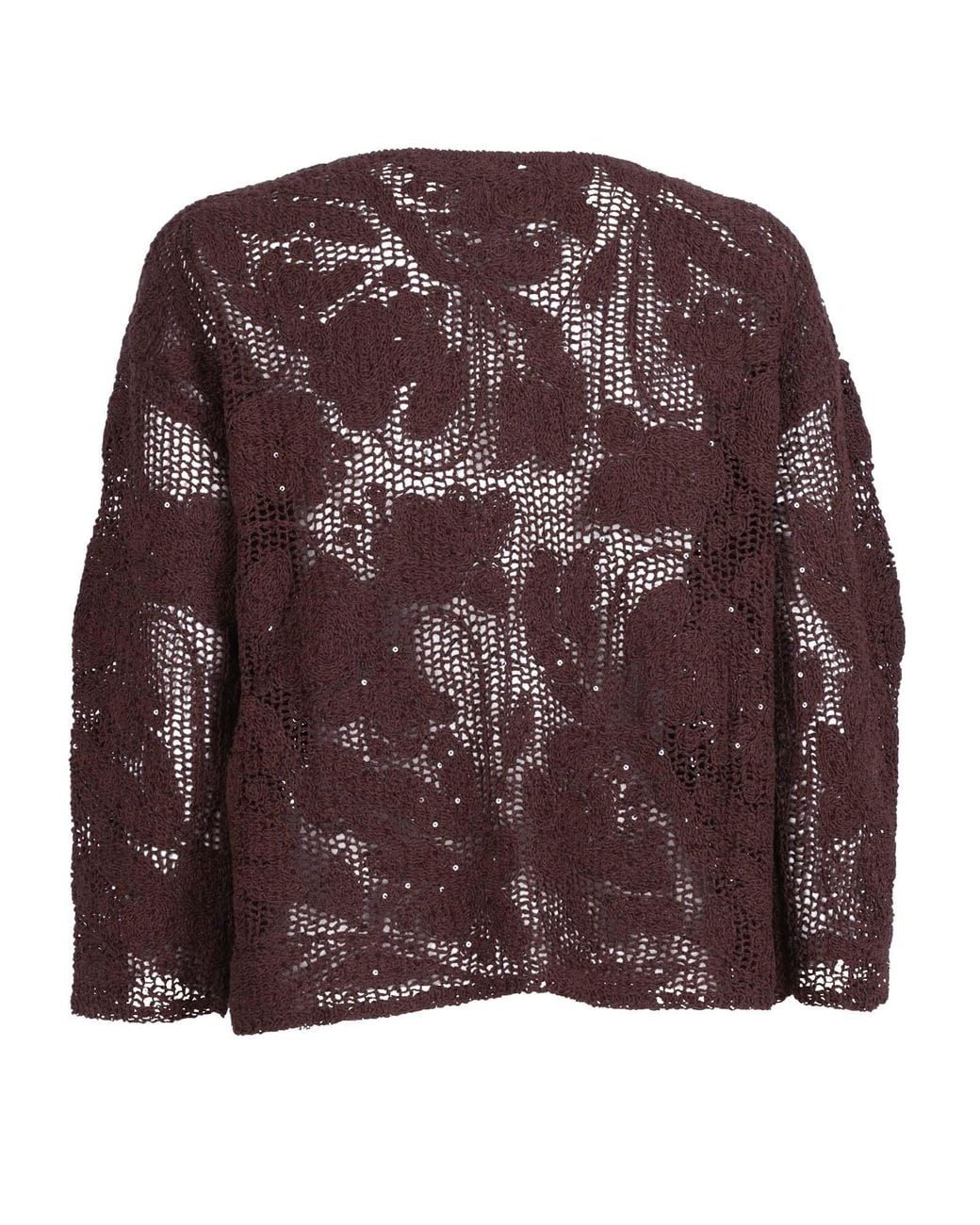 Kangra Cashmere Purple Sequin Cornely Embroidery Mandarin Collar Sweater Cotton Polyamide Crewneck