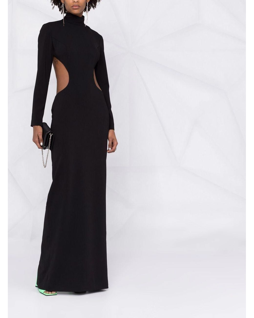 MONOT PRE Black Slit Detail Silk Crepe Long Dress