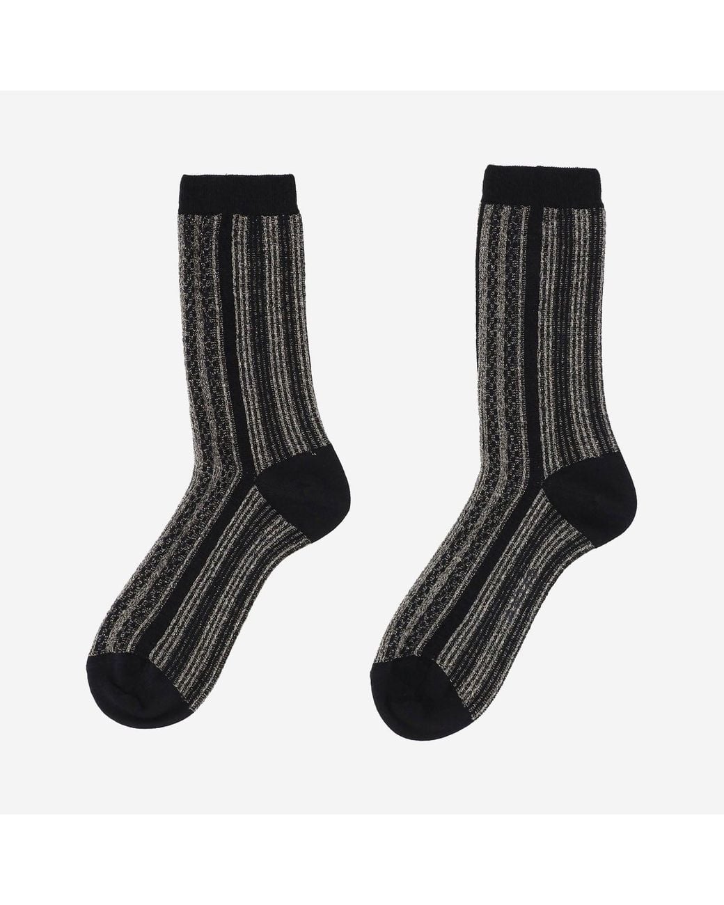 ANT45 Black Ribbed Wool Blend Socks With Stripes