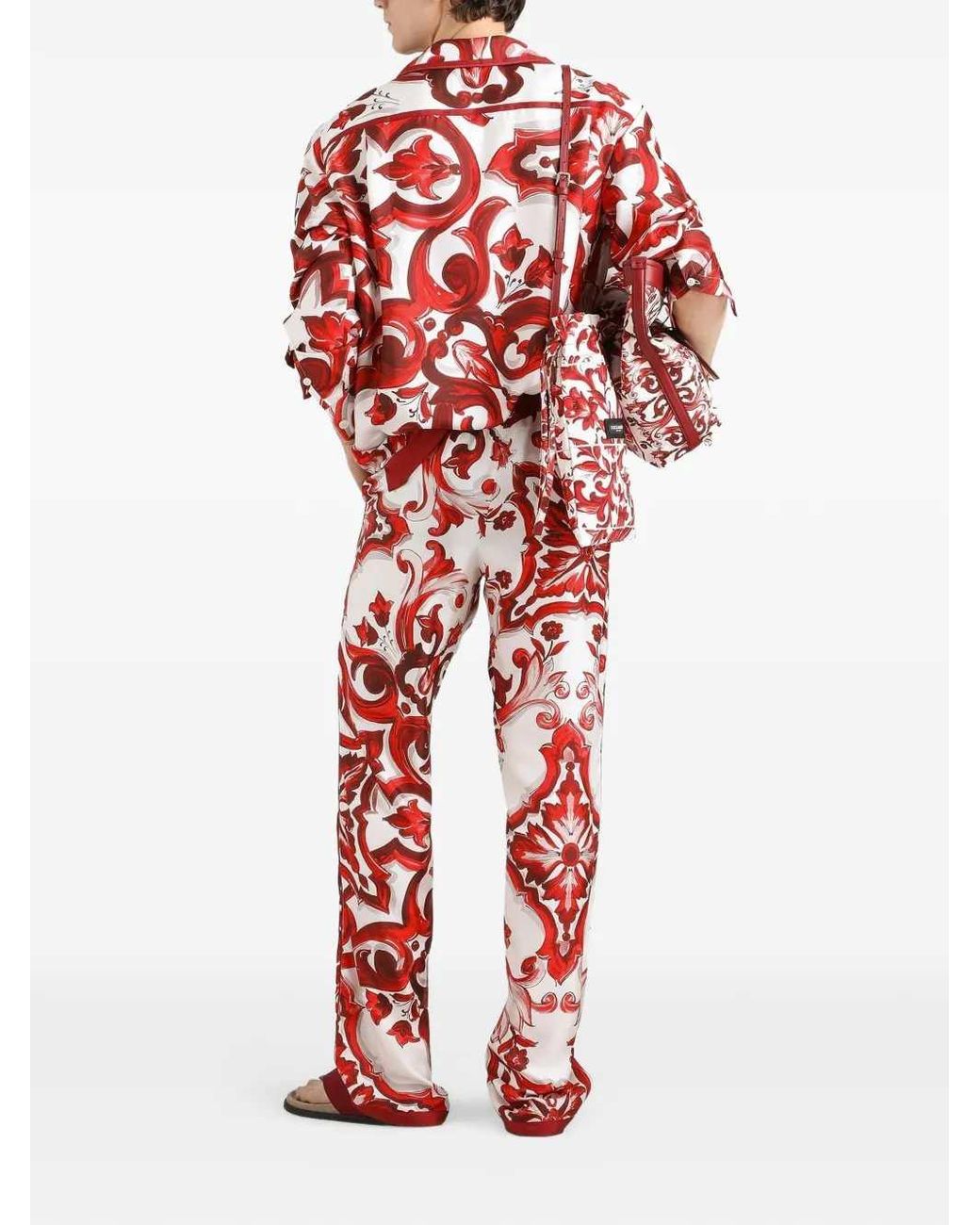 Dolce & Gabbana Red Dolce & Gabbana Vanity Twill Shirt With Majolica Print for men