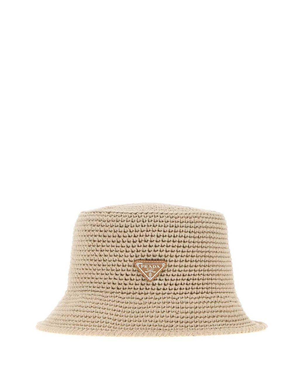 Prada Natural Sand Crochet Bucket Hat for men