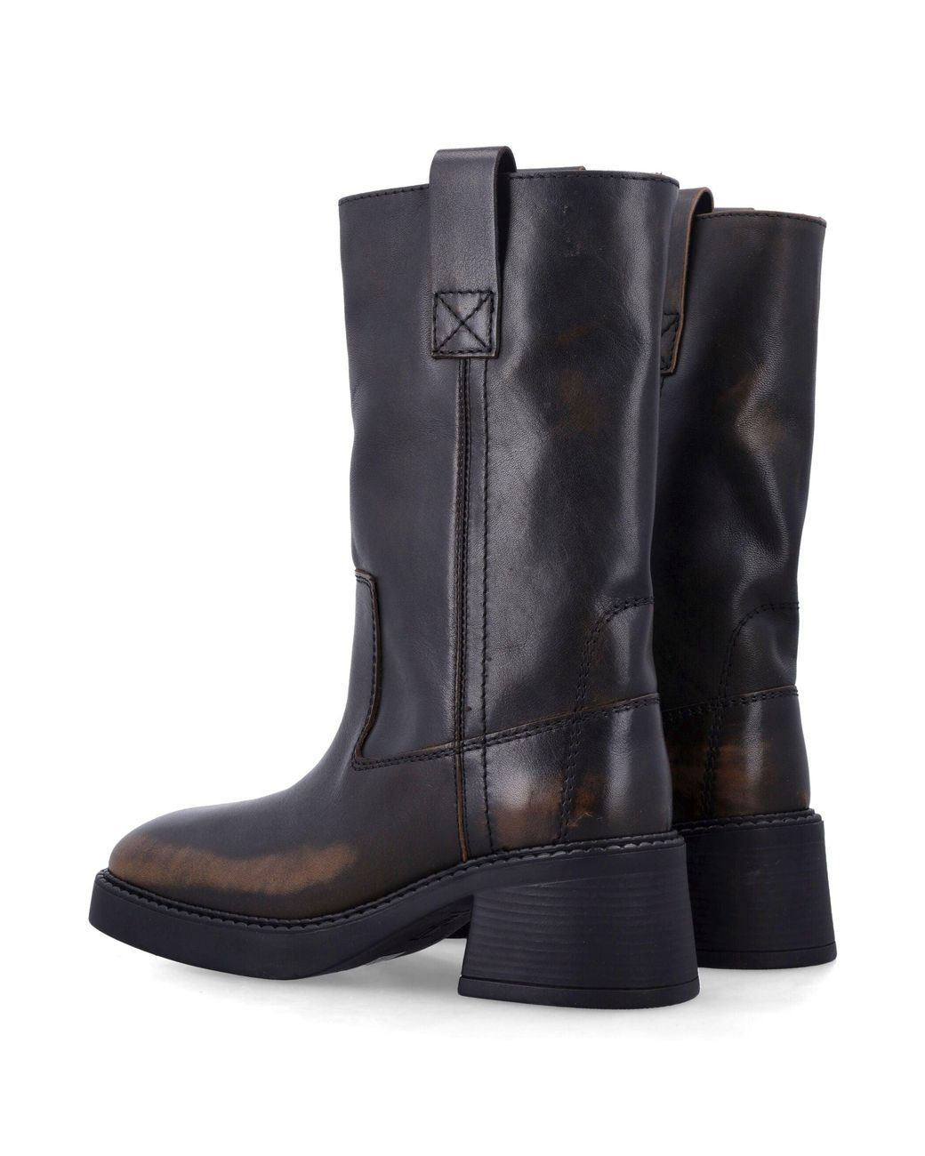 Miista Blue Inaya Mini-Inspired Brush-Off Leather Block Heel Boots