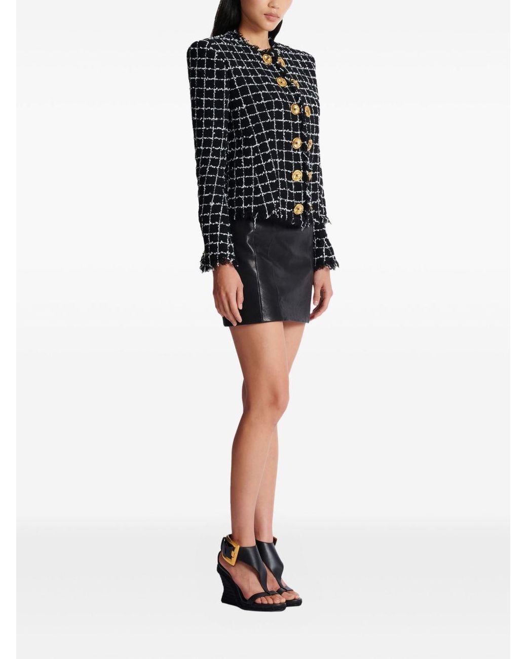 Balmain Cropped Tweed Jas in het Black