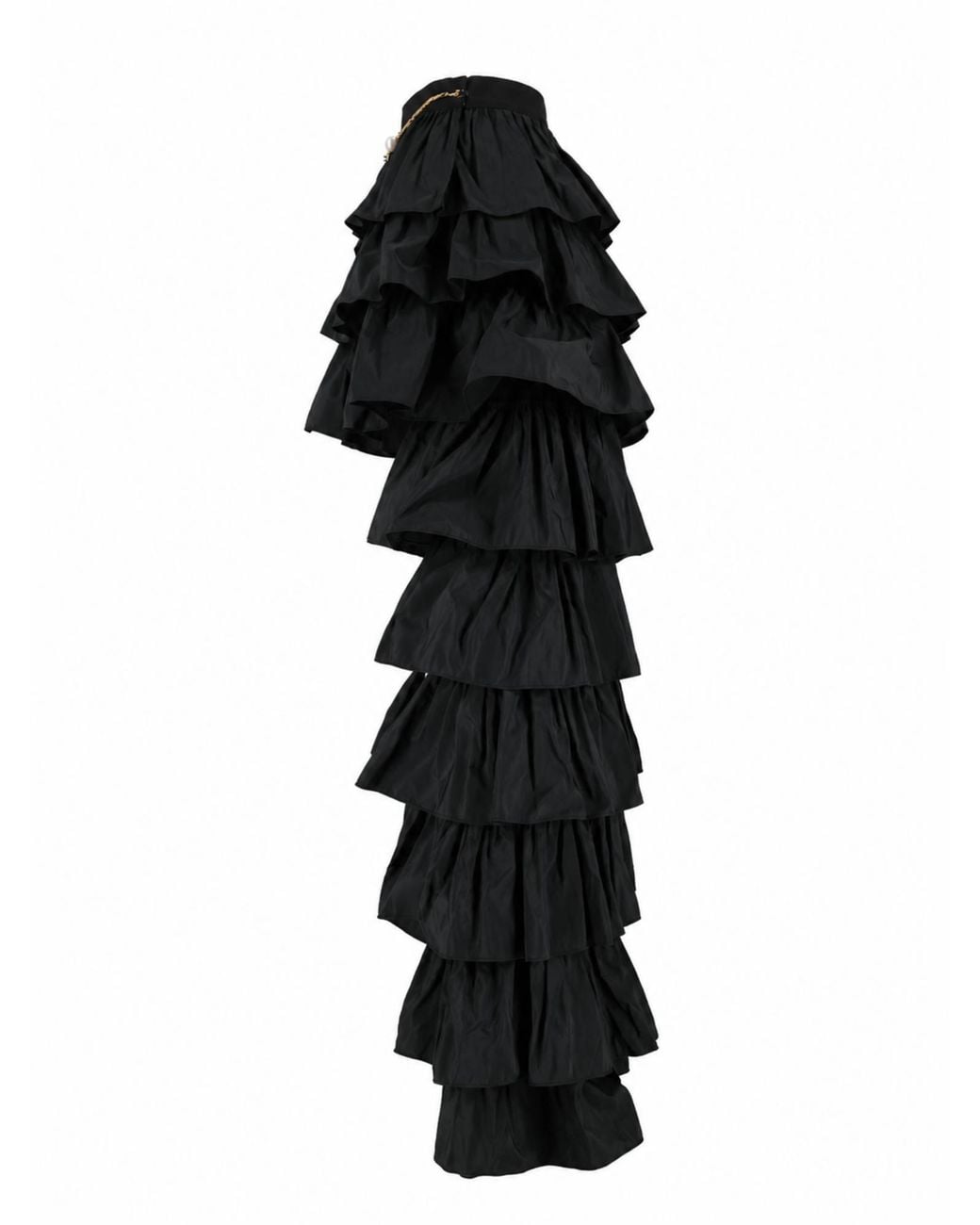 Elisabetta Franchi Black Ruffled High-Low Chain Detail Skirt