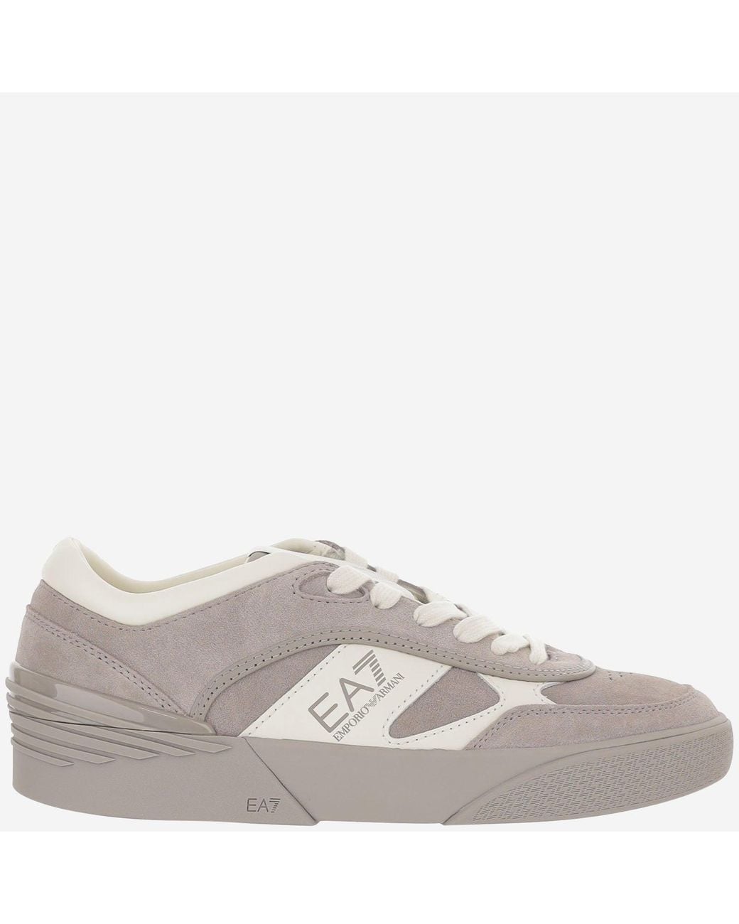 EA7 Gray Leather Sneakers With Side Logo