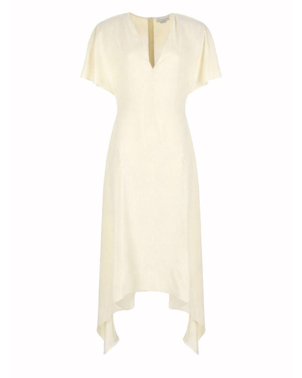 Stella McCartney White Fluid V-Neck Asymmetric Midi Dress