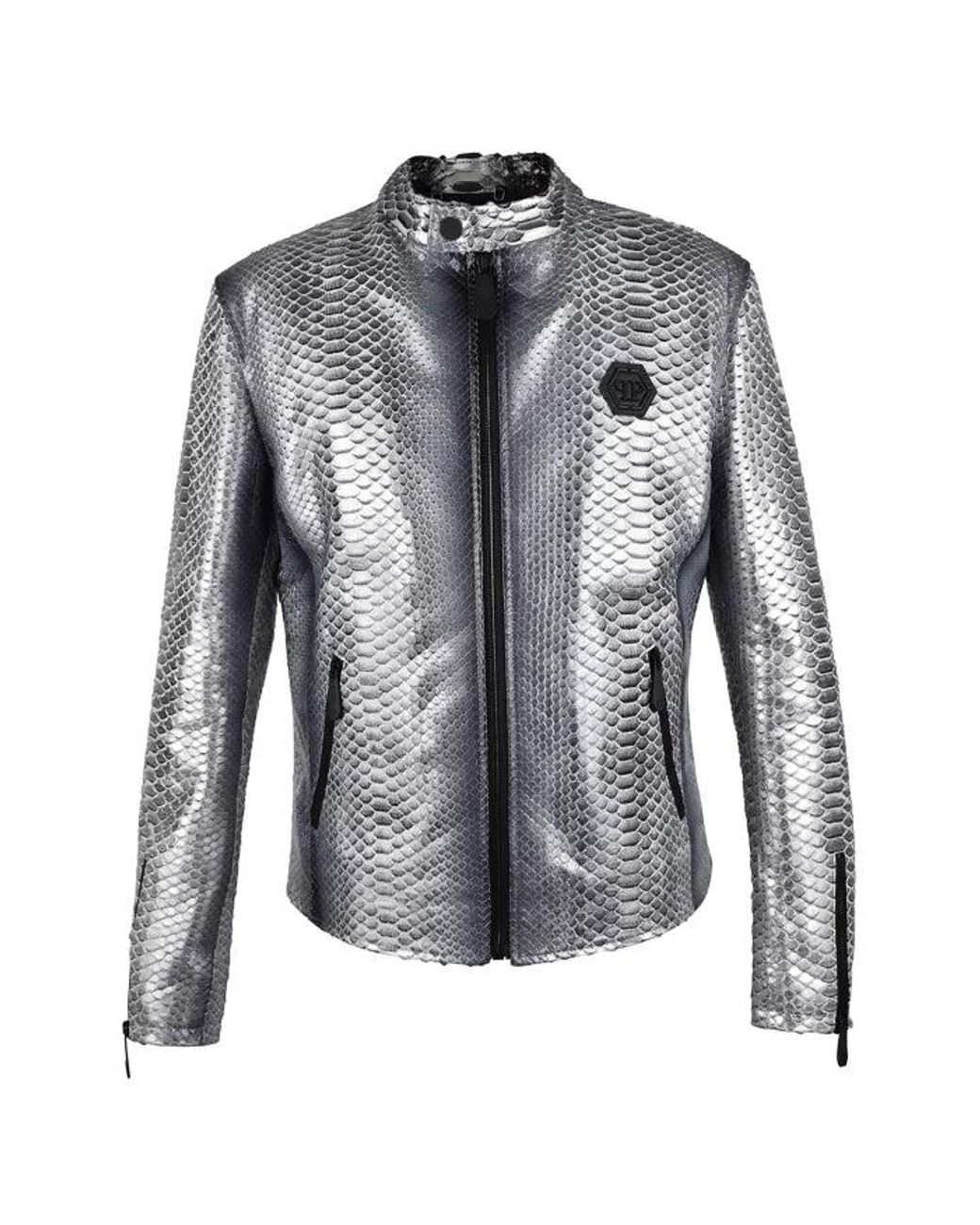 Philipp Plein Gray Leather Jacket