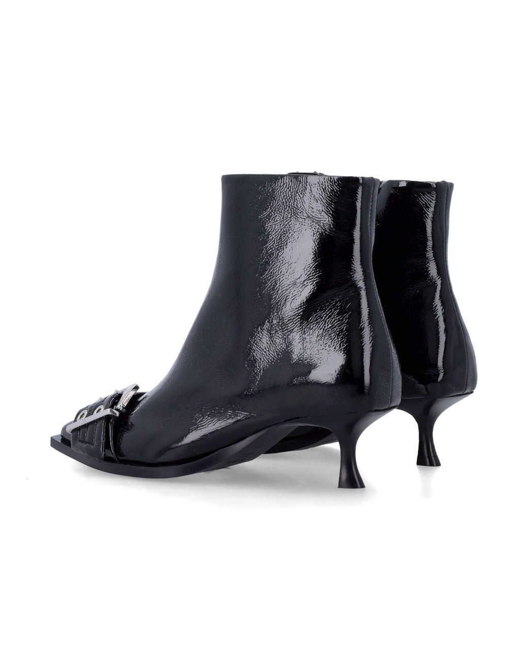 Ganni Black Inspired Patent Leather Ankle Boots With Oversized-Tone Buckle