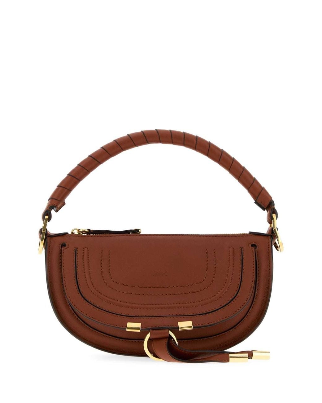 Chloé Brown Chloé Mini Marcie Leather Shoulder Bag With Golden Hardware (25Cm)