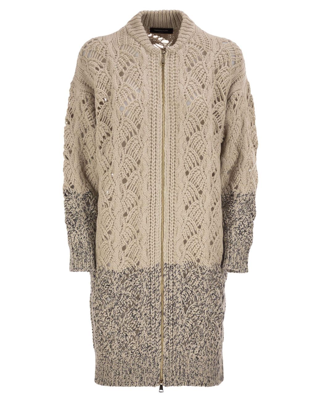 Fabiana Filippi Natural Long Openwork Wool, Silk And Cashmere Cardigan