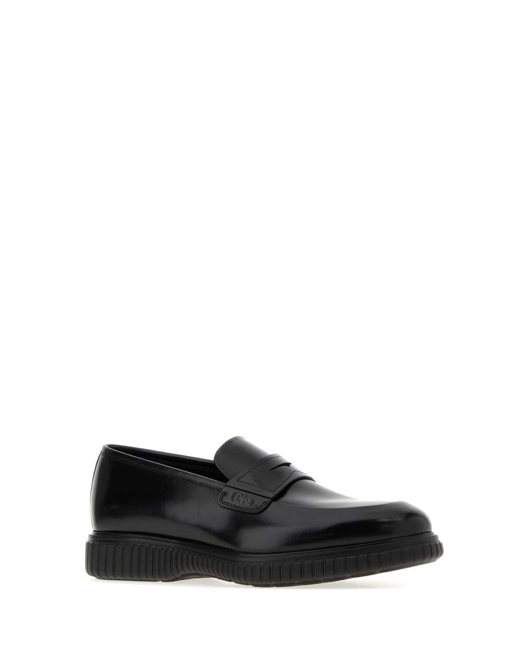 Ferragamo Black Leather Simone Loafers