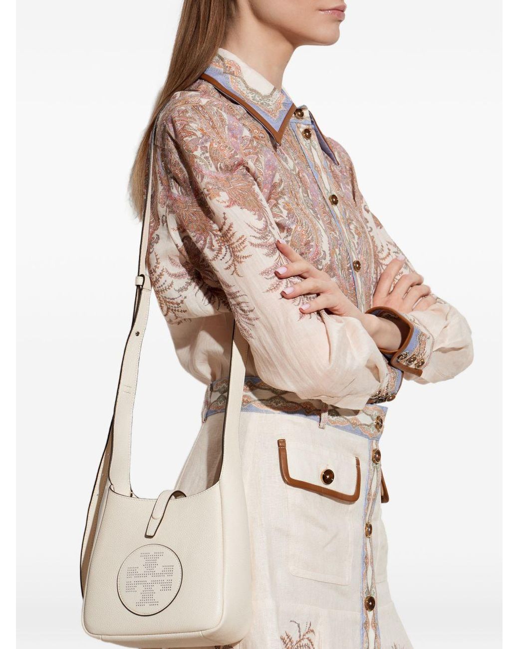 Tory Burch Natural Miller Leather Hobo Bag