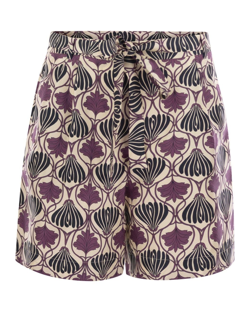 Max Mara Gray Metello Printed Silk Fluid Short Trousers
