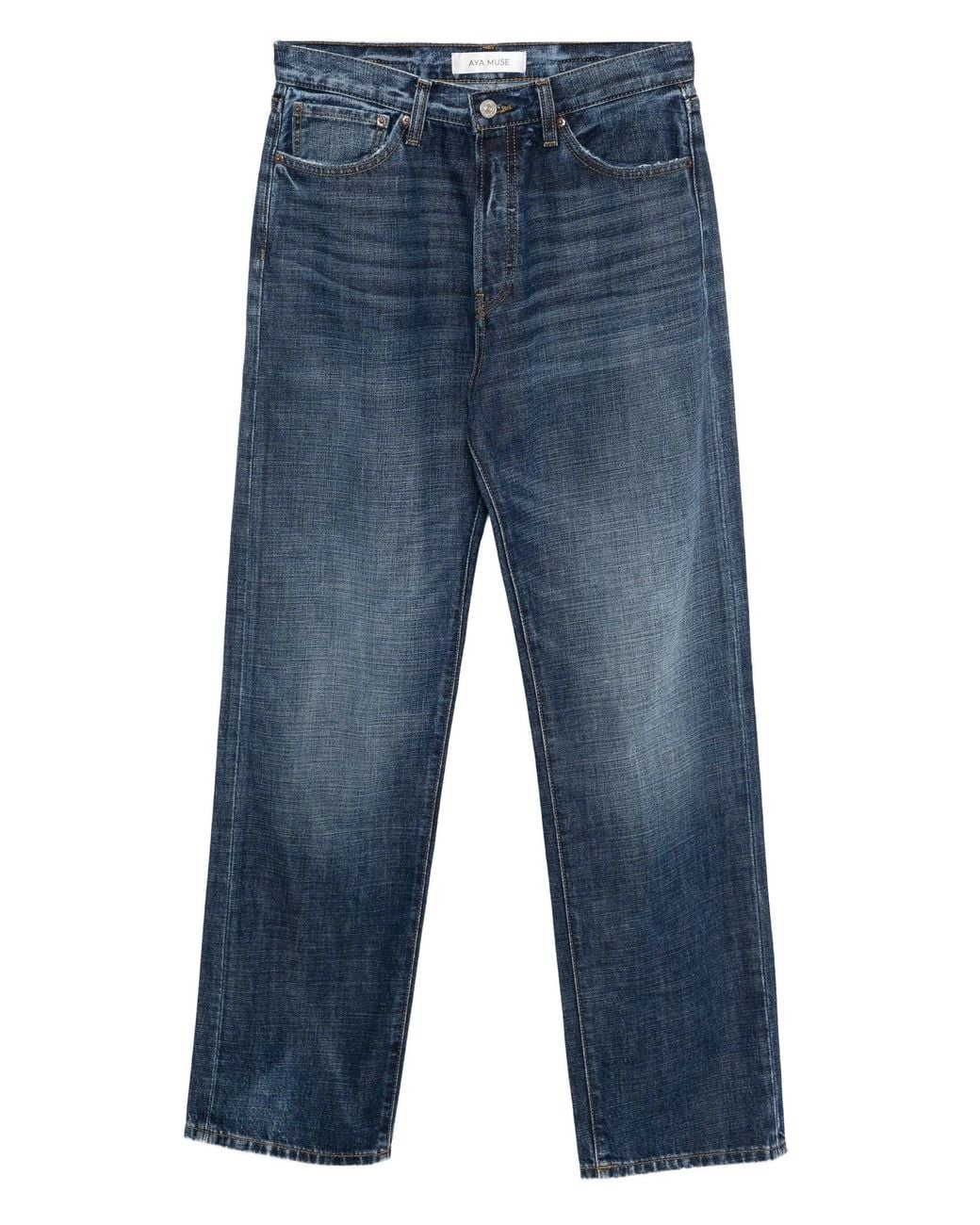 AYA MUSE Blue Straight Jeans With Buckle
