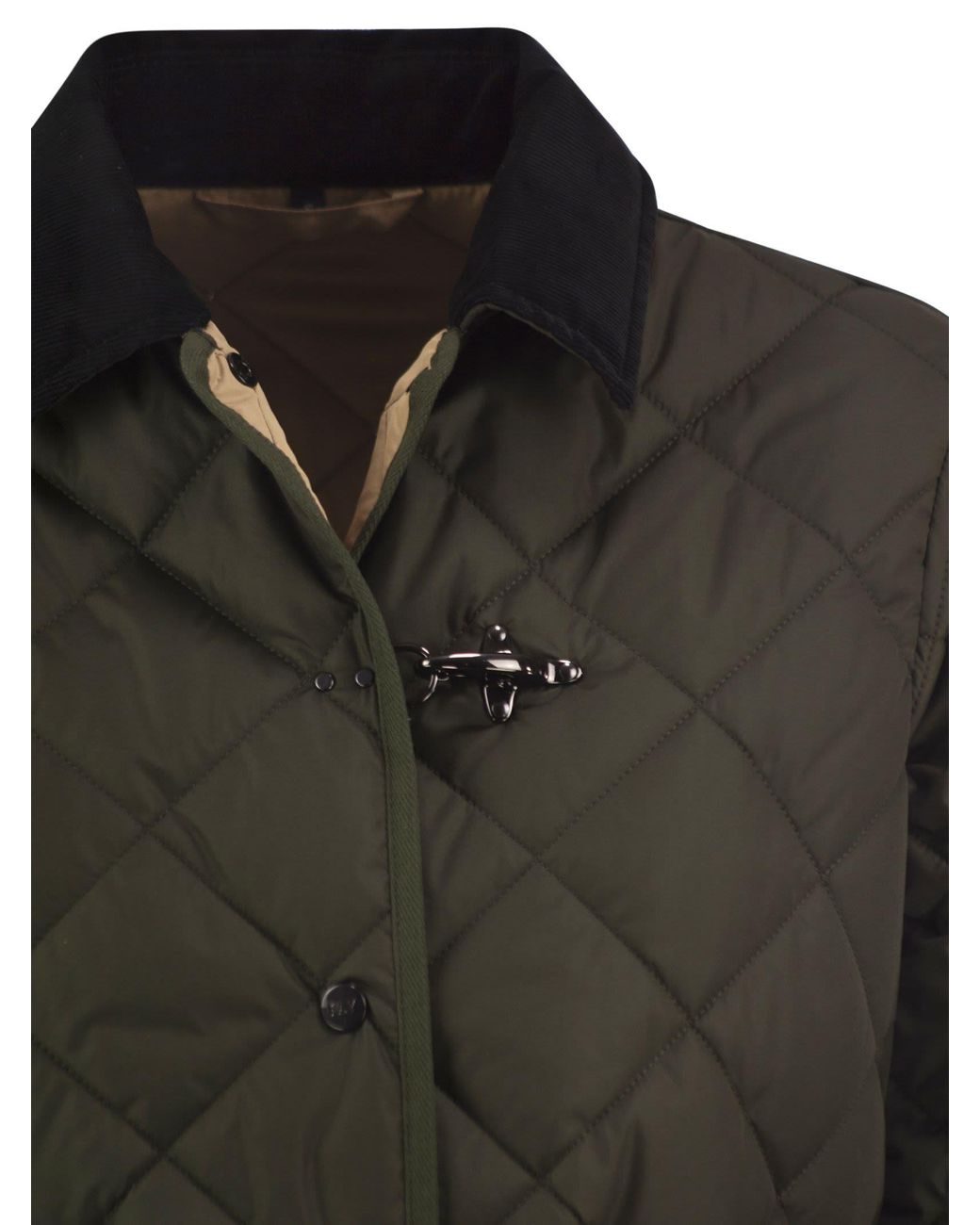 Fay Black Quilted Jacket With Corduroy Collar And Hook