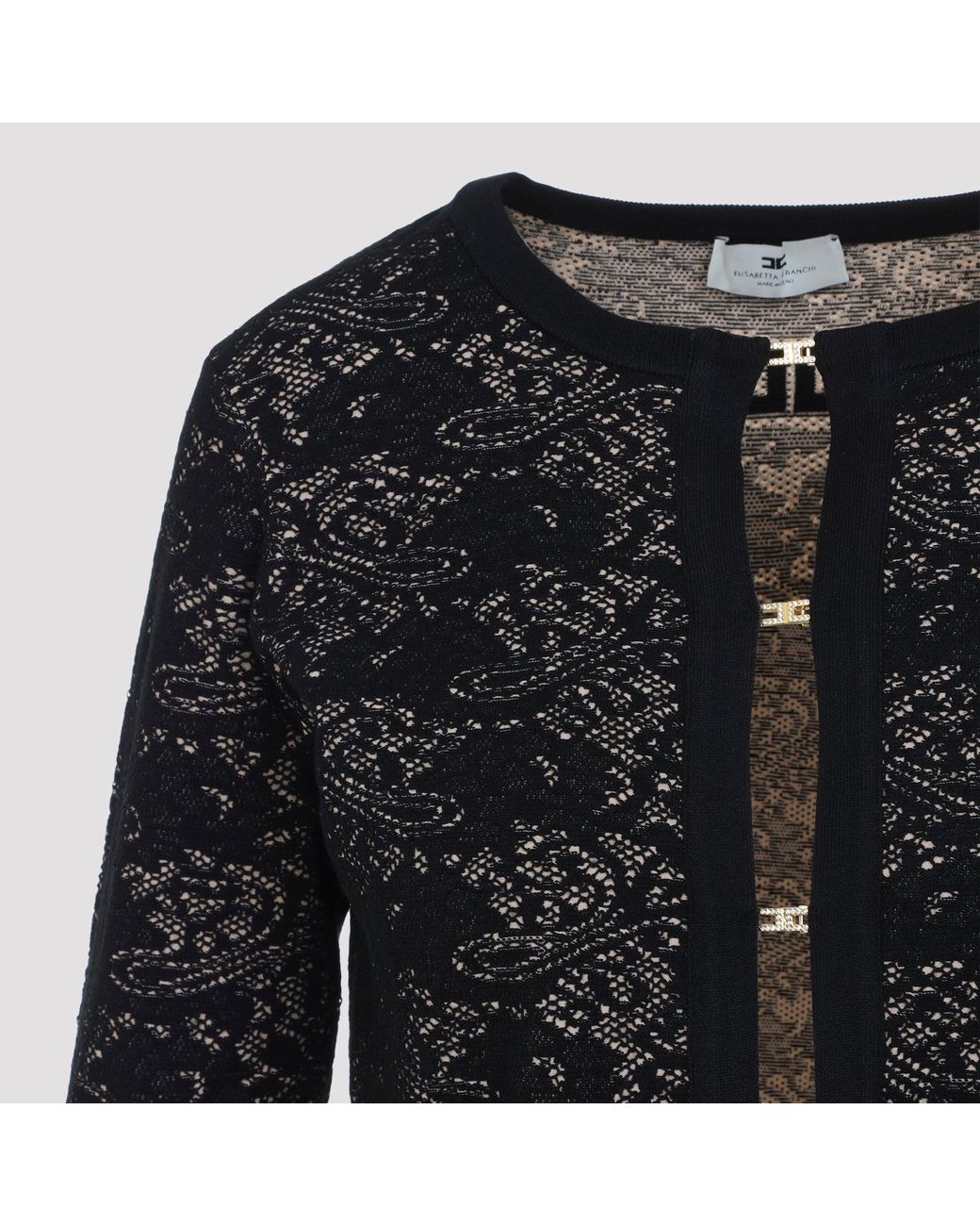 Elisabetta Franchi Black Lace-Knit Cardigan Sweater