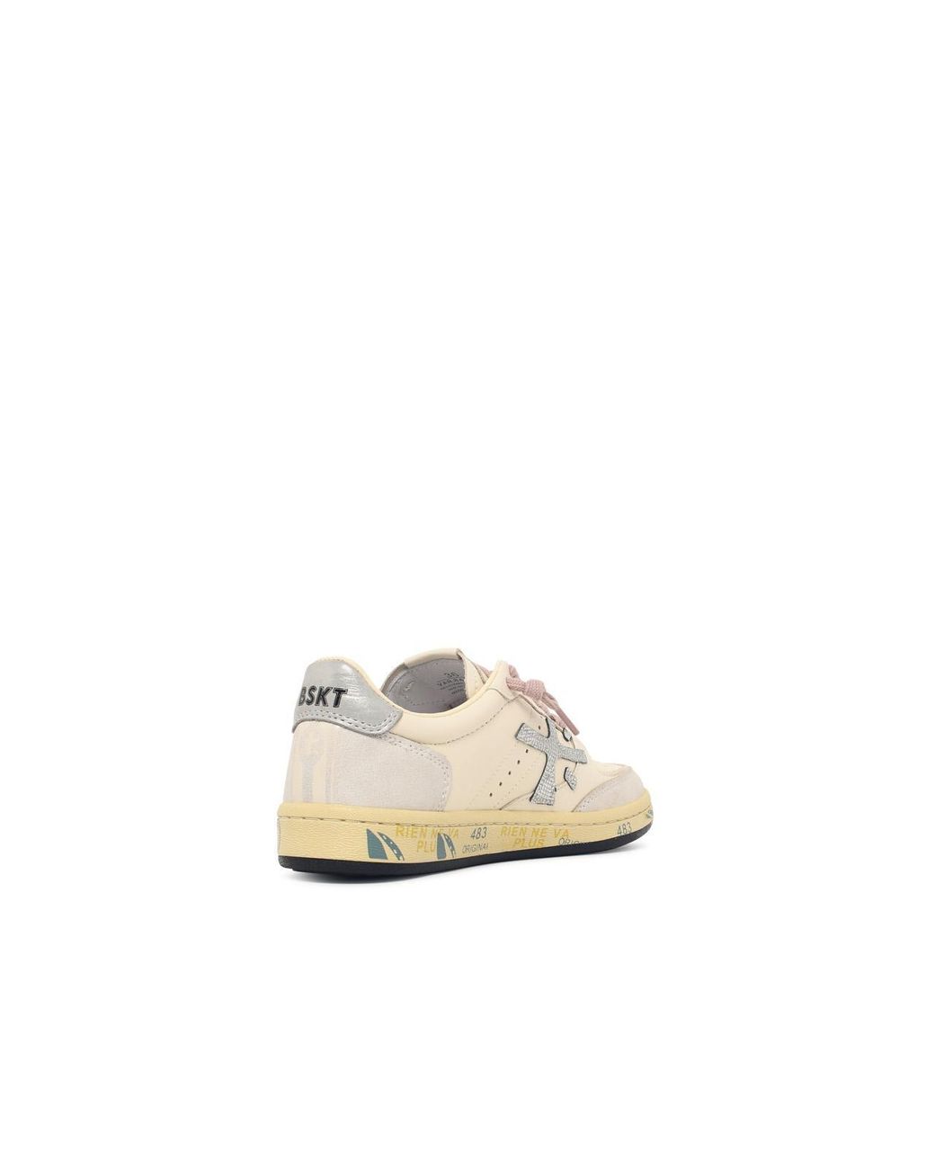 Premiata White Ivory Leather Sneakers With Glitter Side Insert And Logo Detail