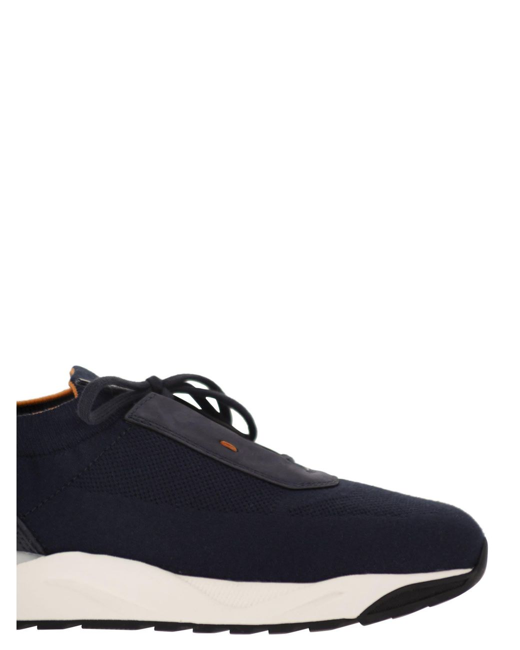 Santoni Blue Textile And Leather Trainers With Raised Sole for men
