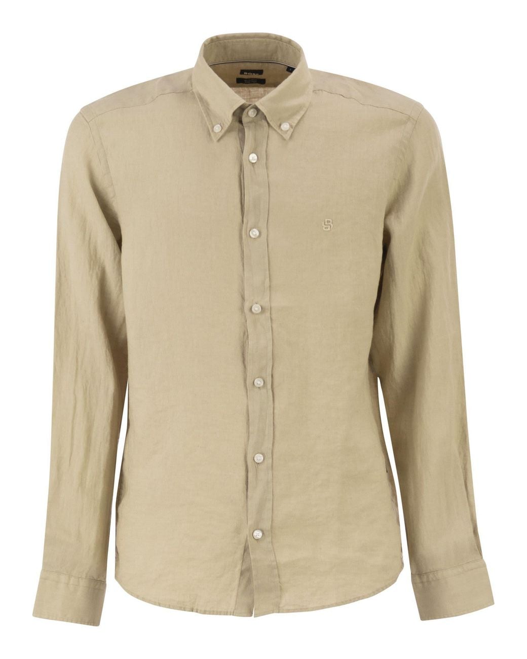 Boss Natural Pure Linen Regular Fit Shirt With Button-Down Collar for men