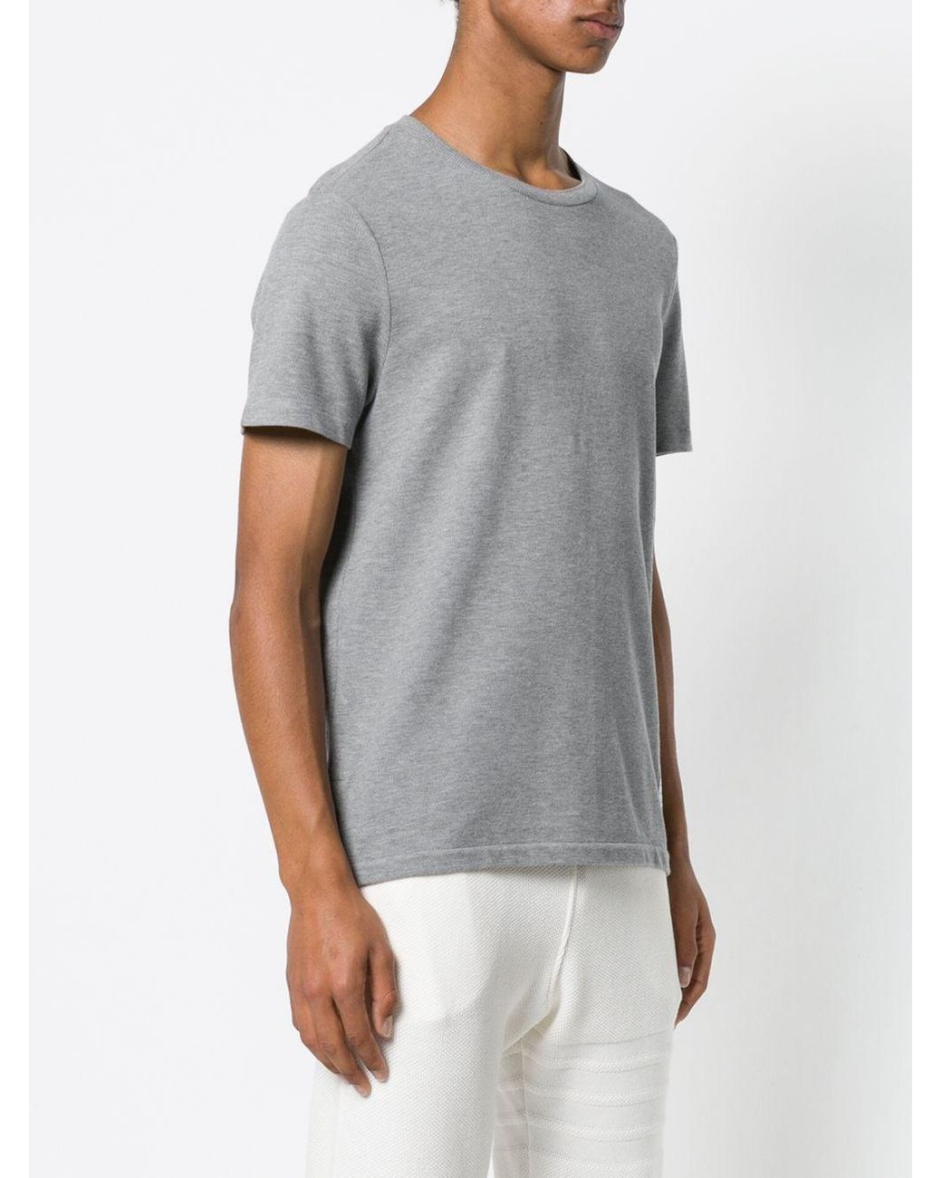 Thom Browne Gray Relaxed Fit Ss Tee W/ Center Back Rwb Stripe