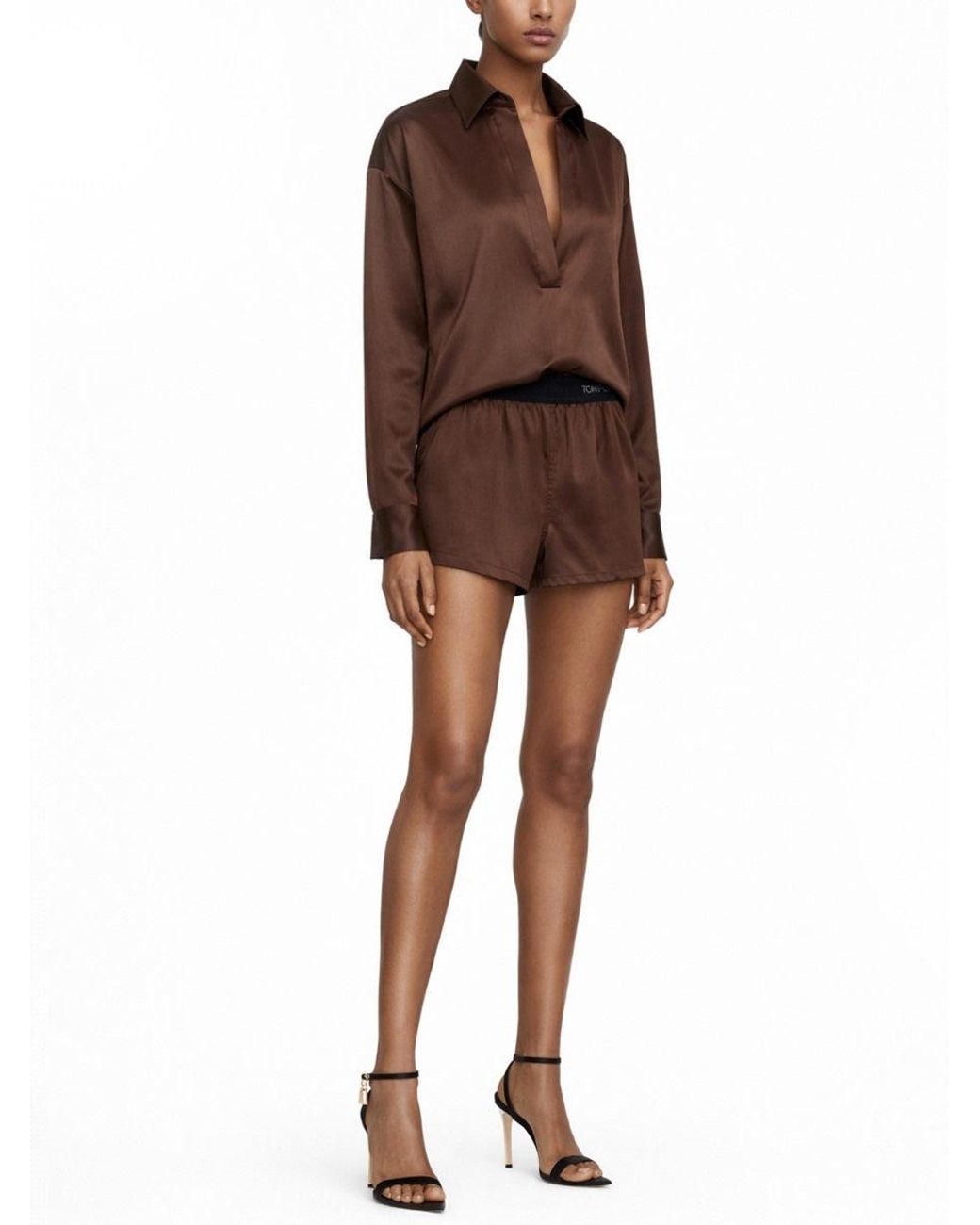 Tom Ford Brown Silk Pajama Shorts