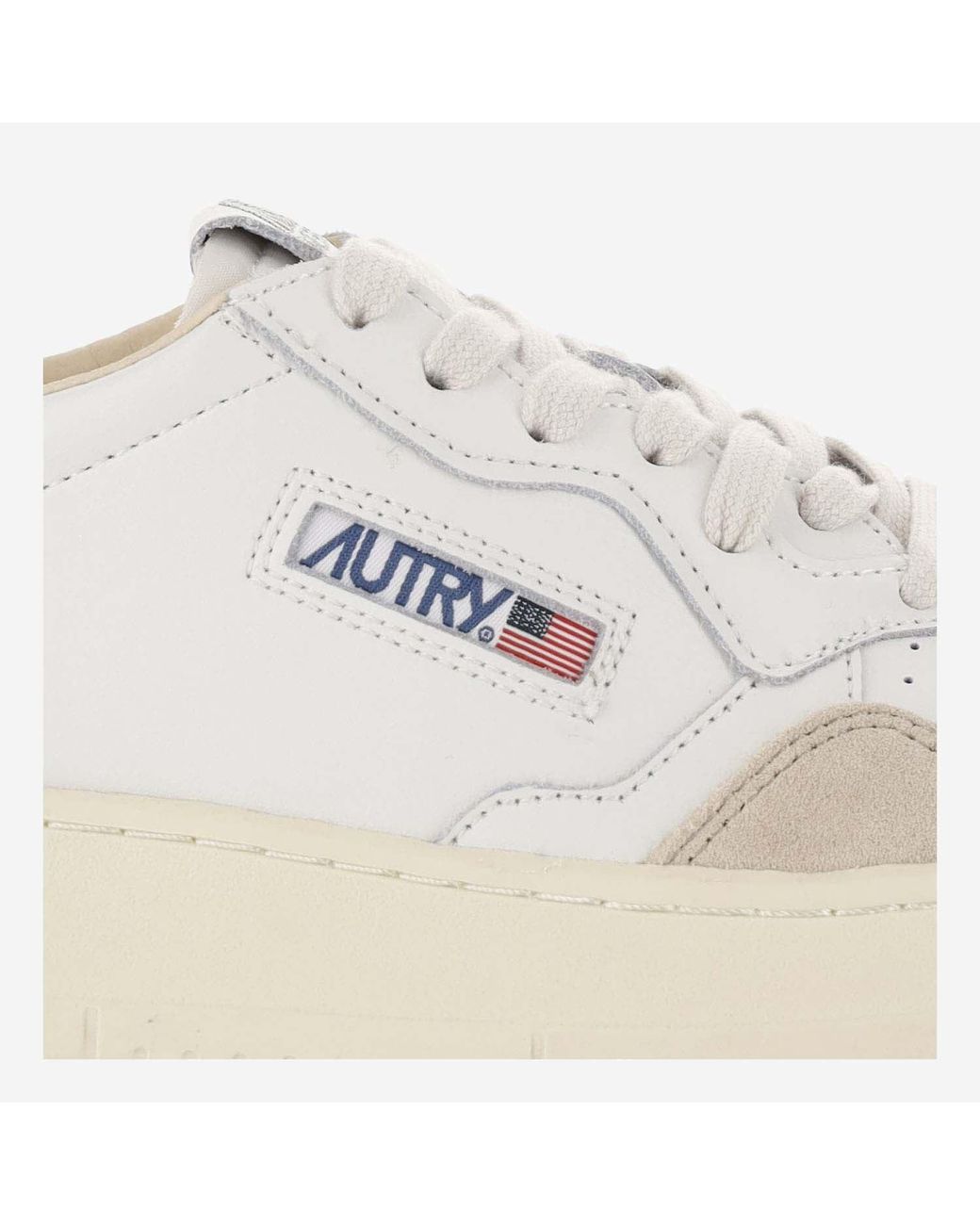 Autry White Leather Sneakers With Suede Inserts And Contoured Design