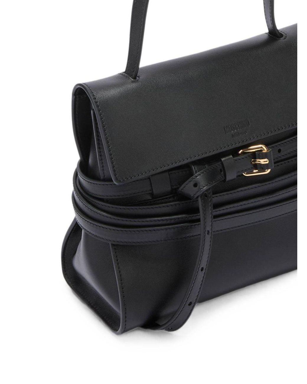 Moschino Black Sheepskin Foldover Top Handle Bag