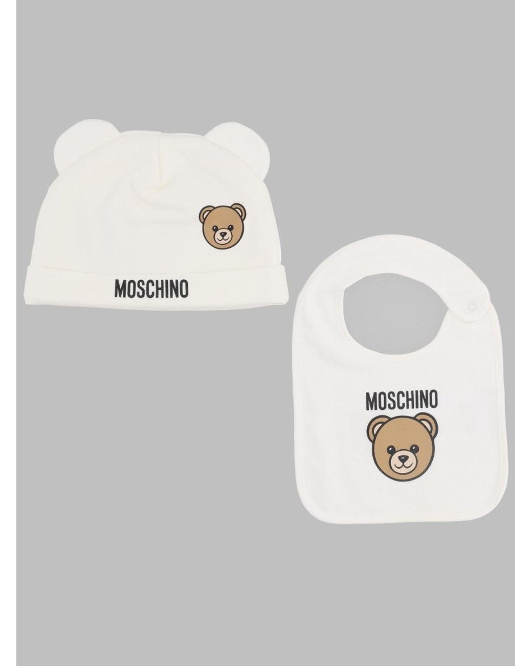 Moschino Metallic Mini Cotton Beanie And Bib Set With Logo