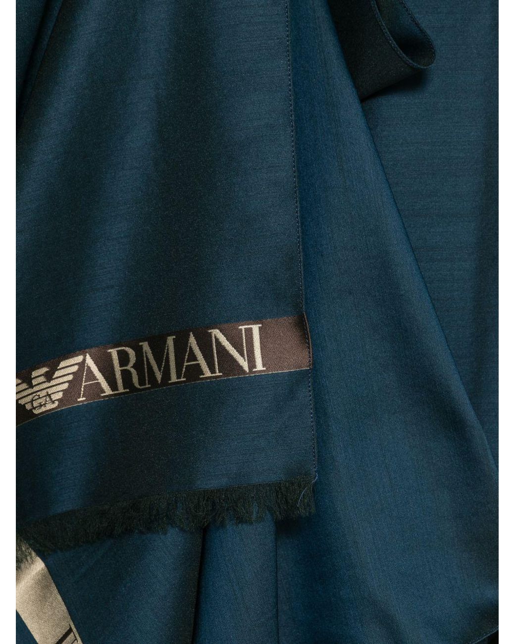 Emporio Armani Blue Logo Wool Blend Scarf