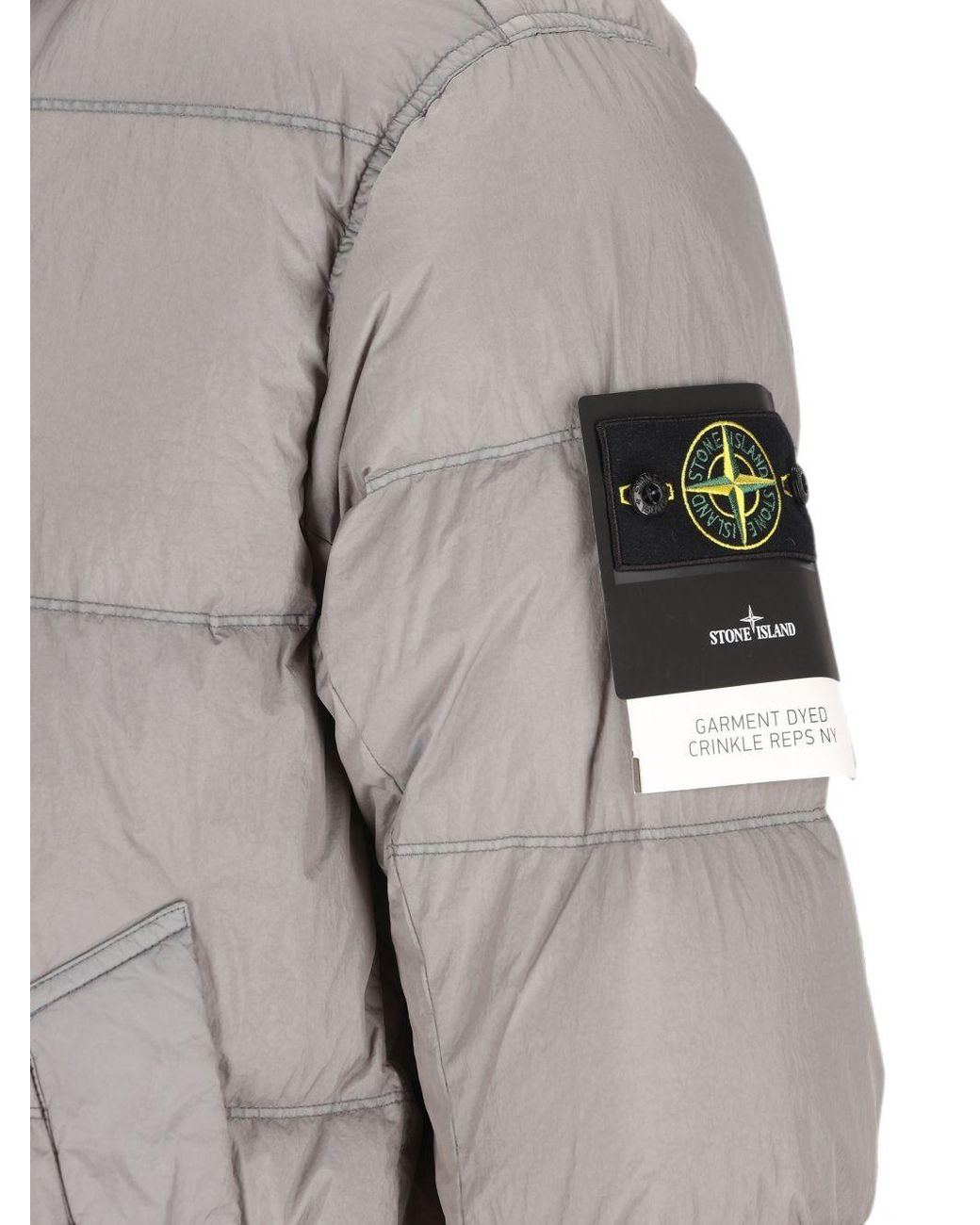 Stone Island Gray Hooded Puffer Jacket With Double-Adjustable Drawstring, Slanted Snap Pockets & Two-Way Zip for men