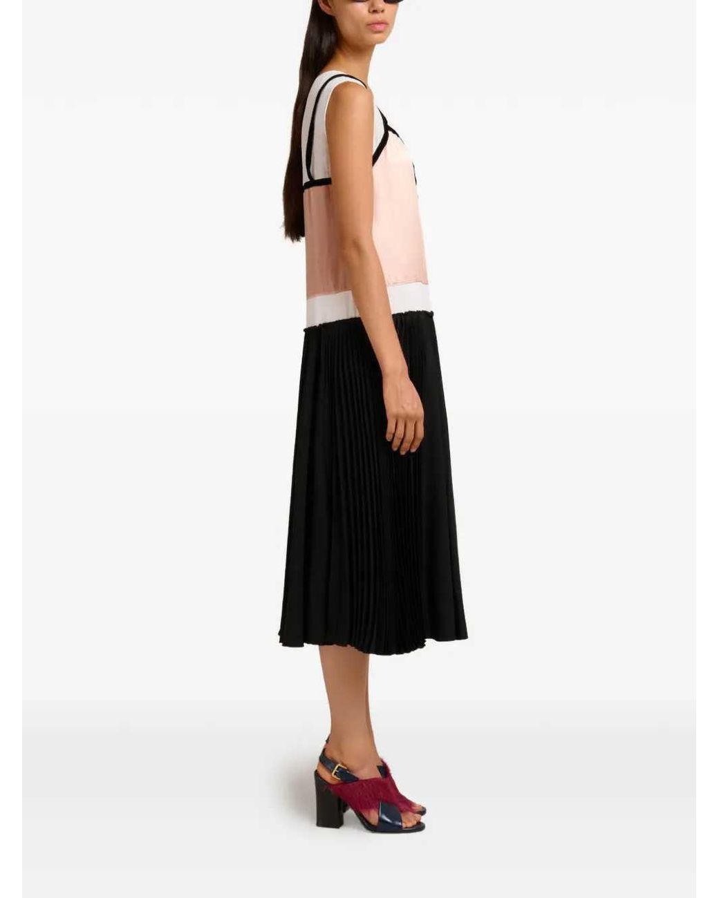 Marni Geplooide Midi-jurk Met Strik in het Black