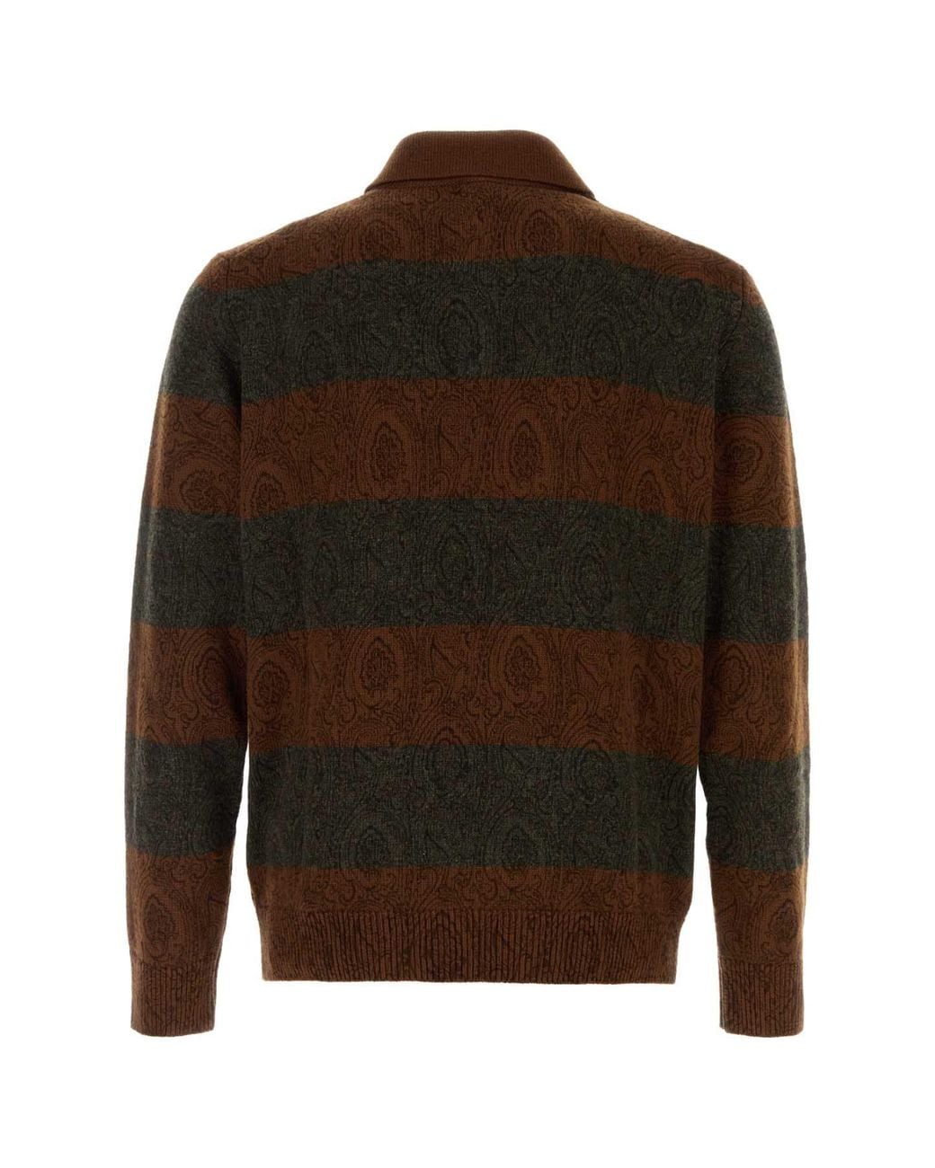 Etro Brown Embroidered Wool Polo Shirt