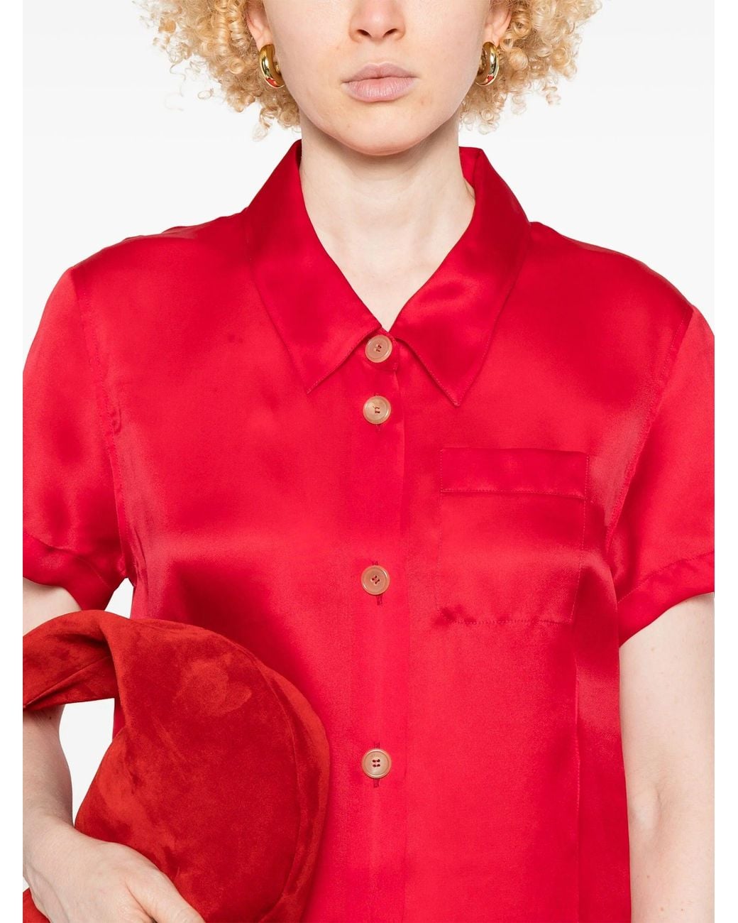 Khaite Red Silk And Cotton Blend Long Shirtdress