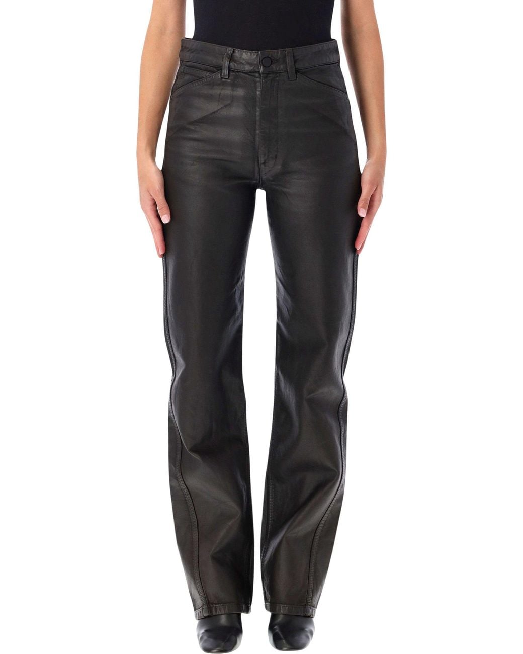 Lemaire Black Coated Straight-Leg Trousers