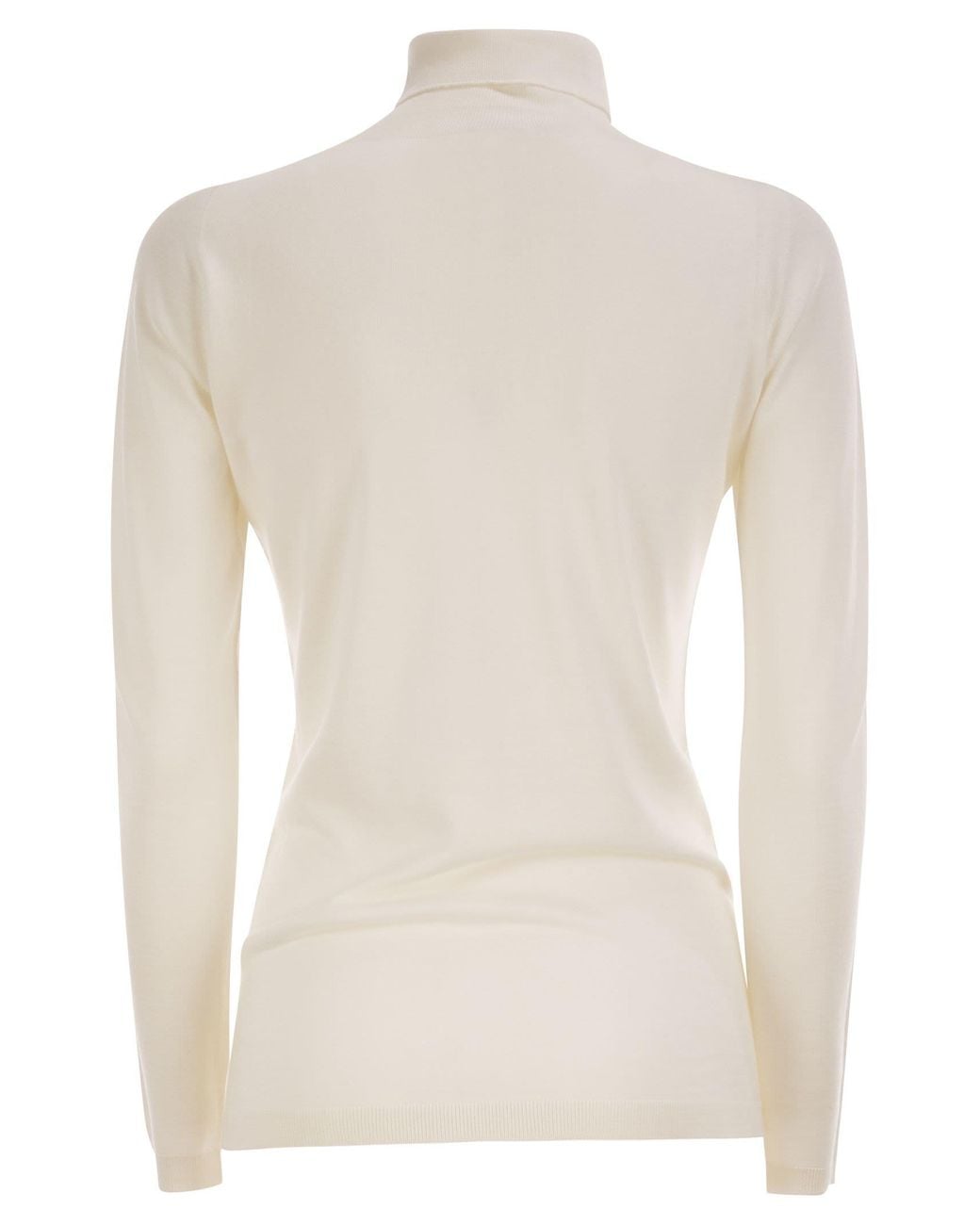 Fabiana Filippi White Cashmere And Silk Roll-Neck Jumper With An Essential Silhouette