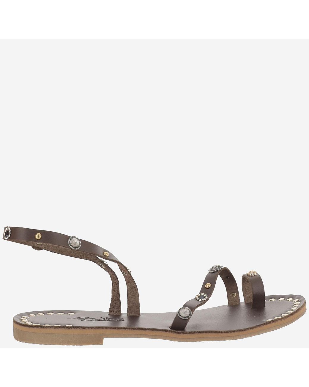 Kima Brown Leather Sandal With Embellishments